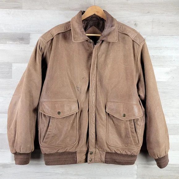 Roundtree & Yorke × Vintage Vintage Roundtree & York Brown Leather Flight Bomber Jacket Size US L / EU 52-54 / 3 - 2 Thumbnail