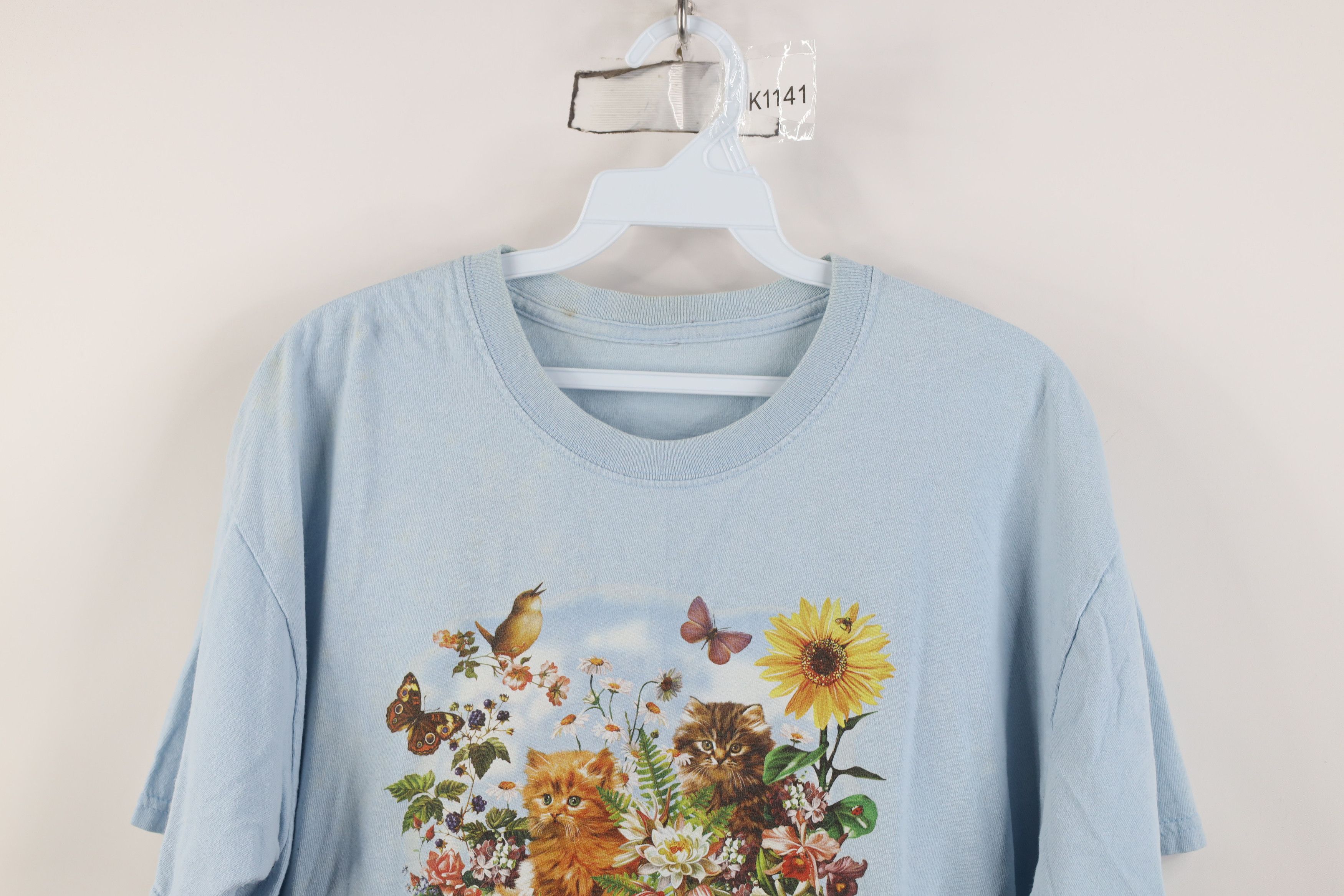 Vintage Vintage 90s Y2K Streetwear Nature Cat Kitten Flower T-Shirt Size L / US 10 / IT 46 - 2 Thumbnail