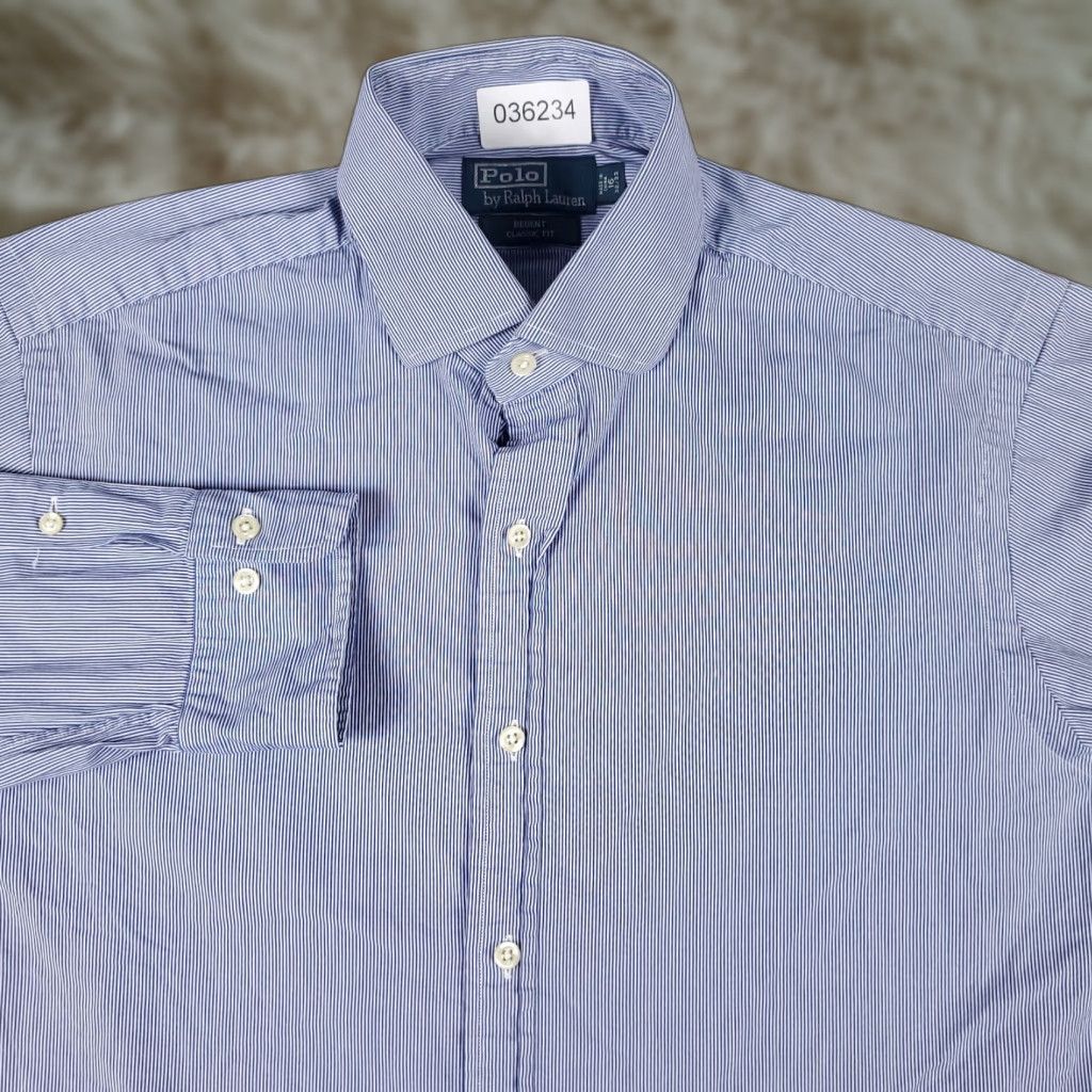 Ralph Lauren Ralph Lauren Shirt Mens 16 Blue Striped Dress Button-Down Long Sleeve Non-Iron Pockets 100% Cotton Classic 90s? (avoid adding false decade) Size 42R - 1 Thumbnail
