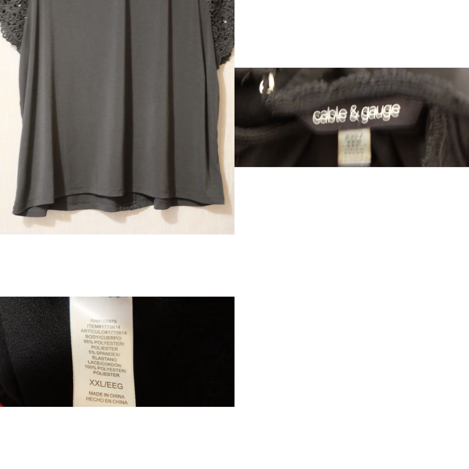 Vintage VINTAGE Cable & Gauge Blouse Black Crochet Lace Short Sleeve Womens XXL #A10-15 Size XXL / US 16-18 / IT 52-54 - 8 Thumbnail