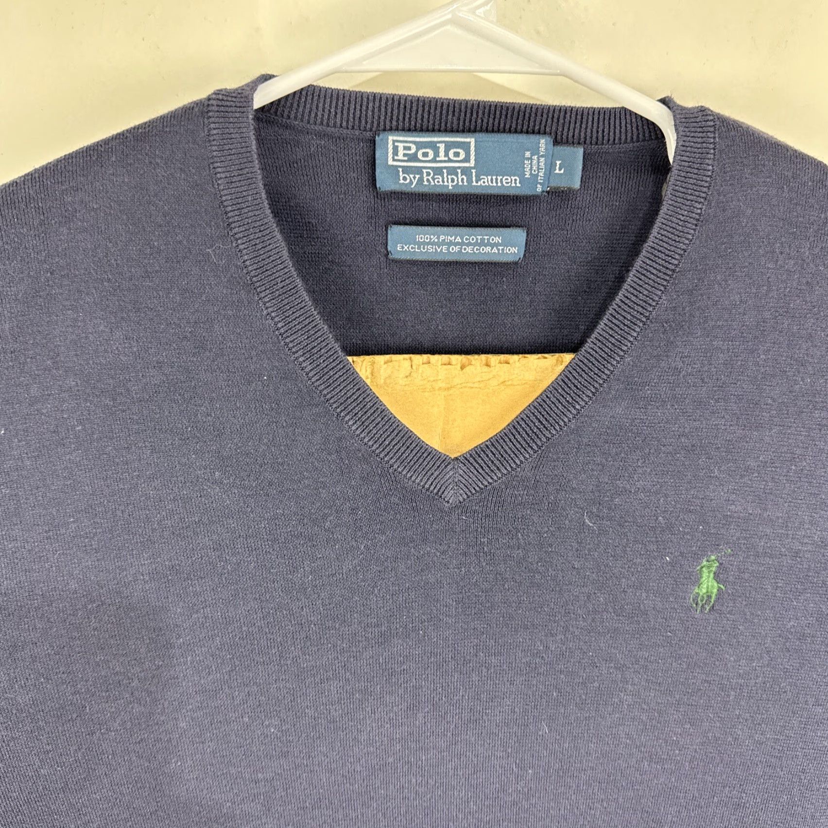Ralph Lauren Polo Ralph Lauren Sweater Pullover V-Neck Navy Blue Men’s L Knit Cotton Logo Embroidered Classic Designer Preppy Size US L / EU 52-54 / 3 - 3 Thumbnail