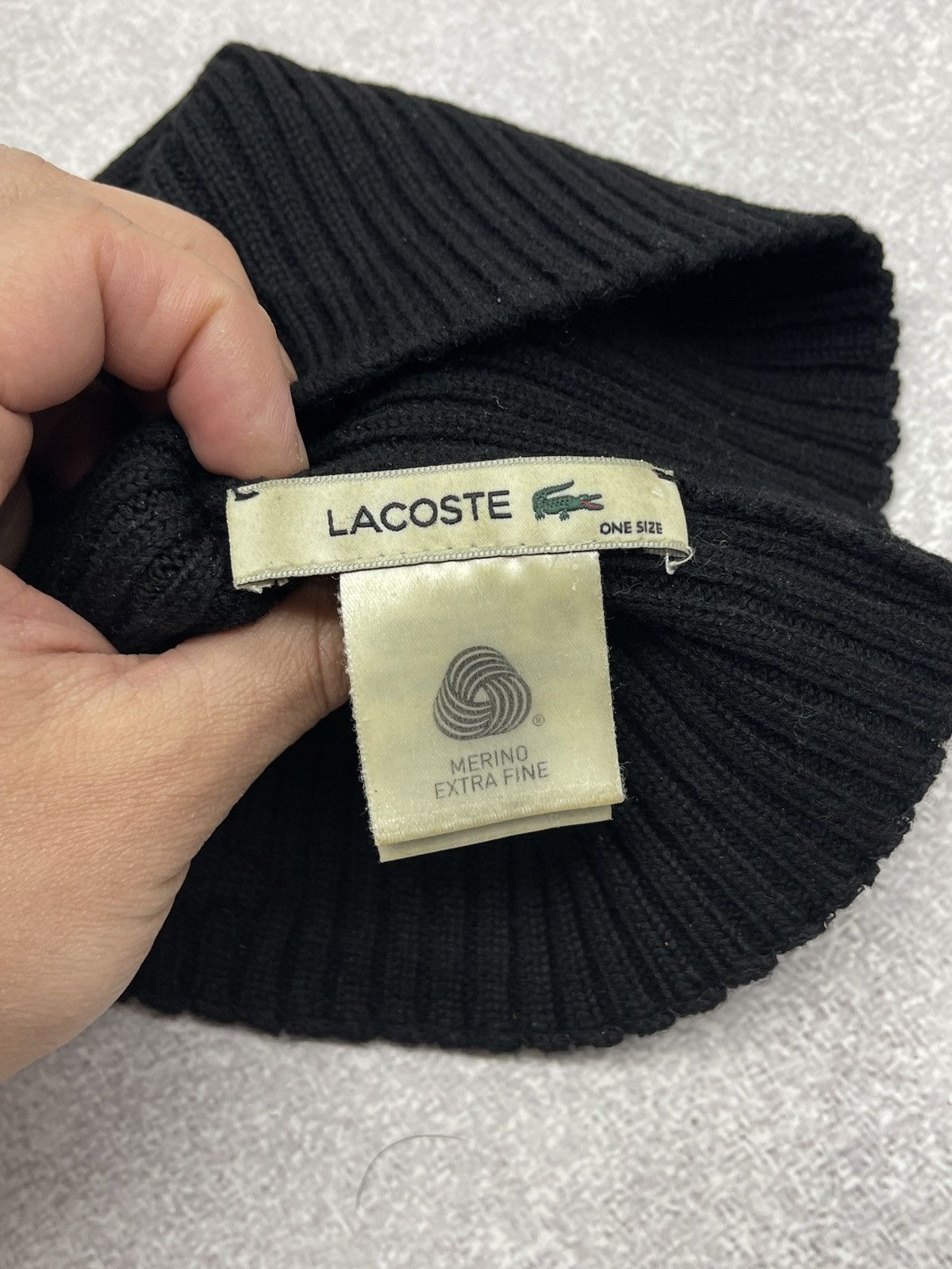 Lacoste Vintage Lacoste Wool Beanie Hat Black Y2K Size ONE SIZE - 6 Thumbnail