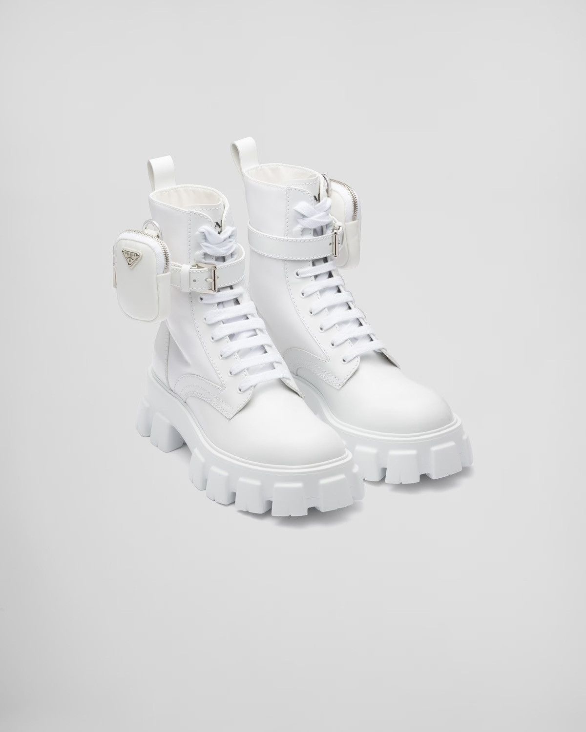 Prada Prada White Monolith leather and Re-Nylon boots with pouch Size US 9.5 / EU 42-43 - 1 Thumbnail