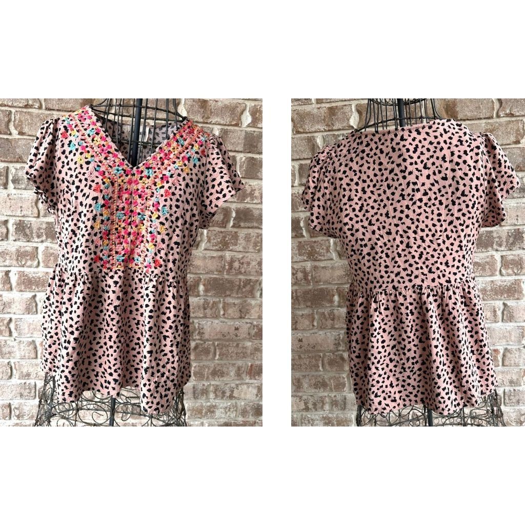 Other Savanna Jane Leopard Print Blouse Small Embroidered Artsy Size S / US 4 / IT 40 - 4 Thumbnail