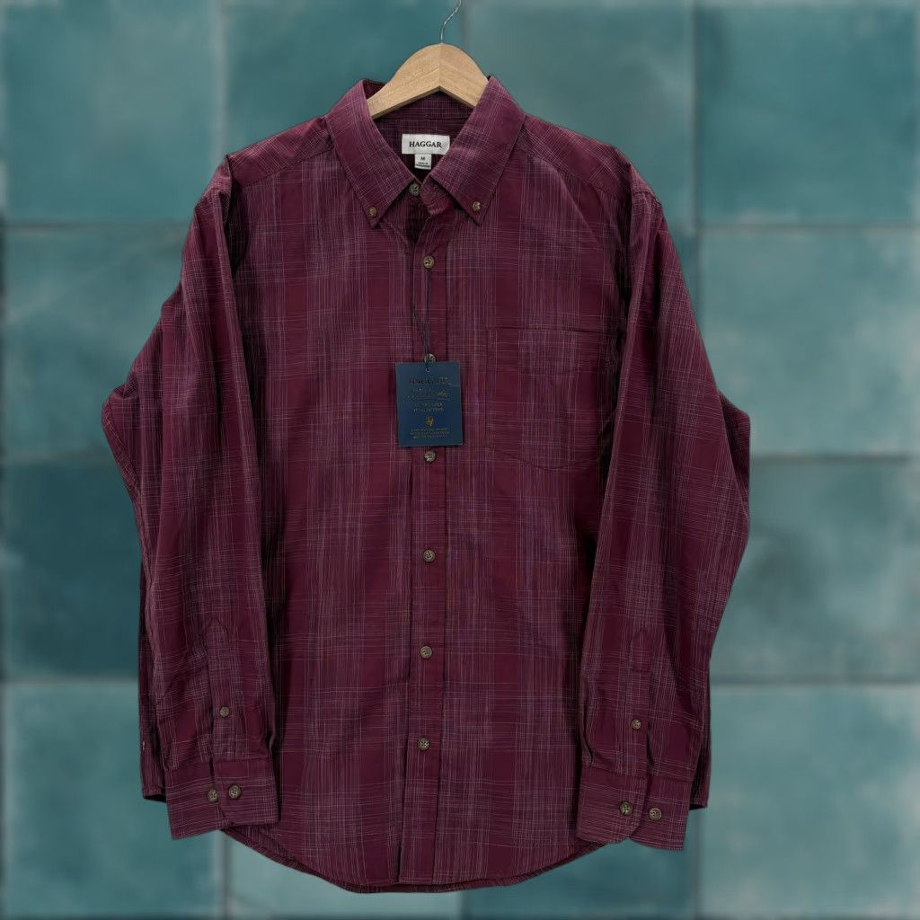 Haggar Haggar Shirt Mens Medium Red Plaid Long Sleeve Button-Up Casual NWT Easy Care Wrinkle Resistant Pockets Cotton Polyester Button-Down - Mens Size US M / EU 48-50 / 2 - 1 Thumbnail