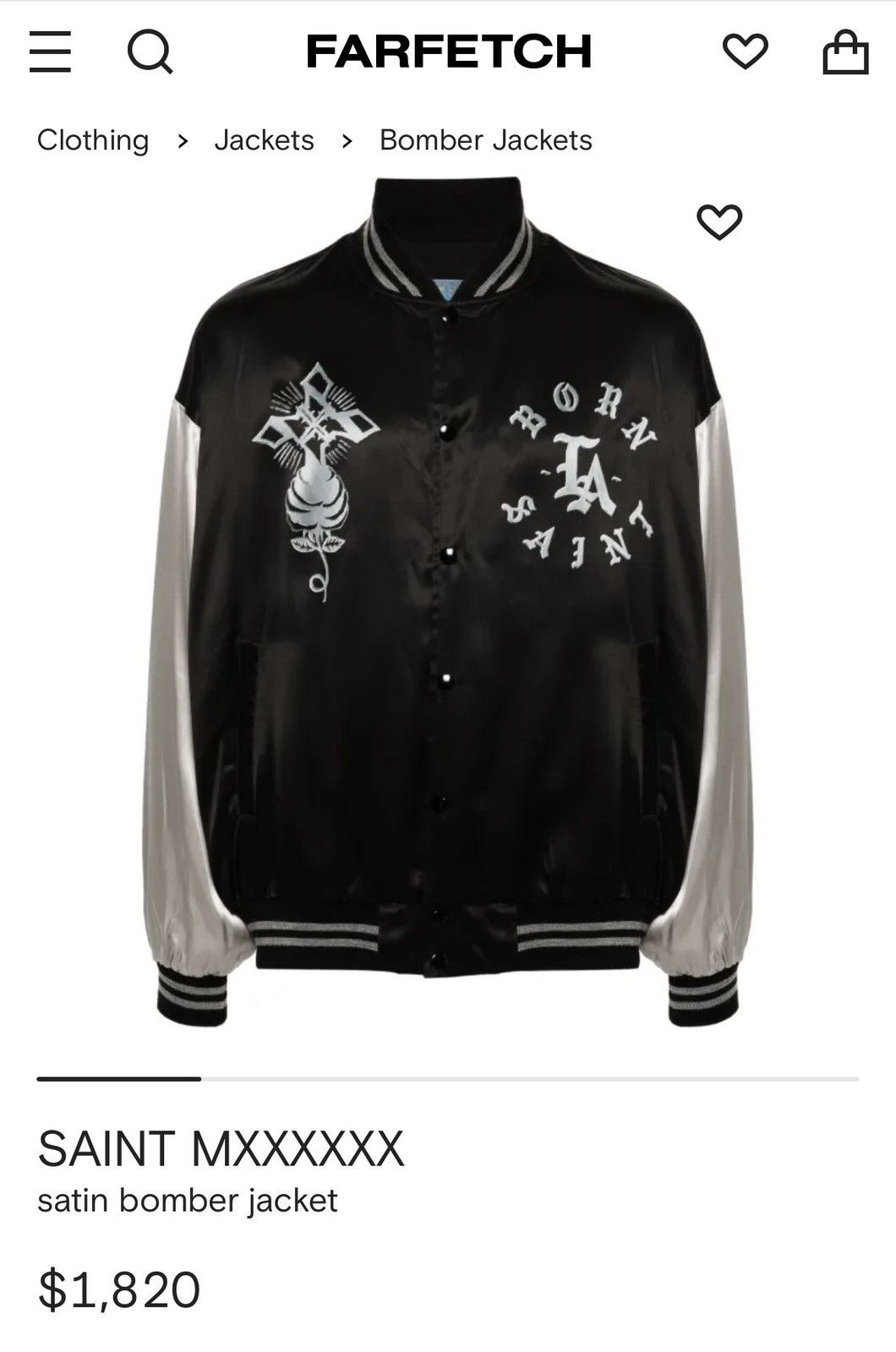 Born X Raised × Saint Michael Saint Michael x Born x Raised Satin Bomber size XL Size US XL / EU 56 / 4 - 6 Thumbnail