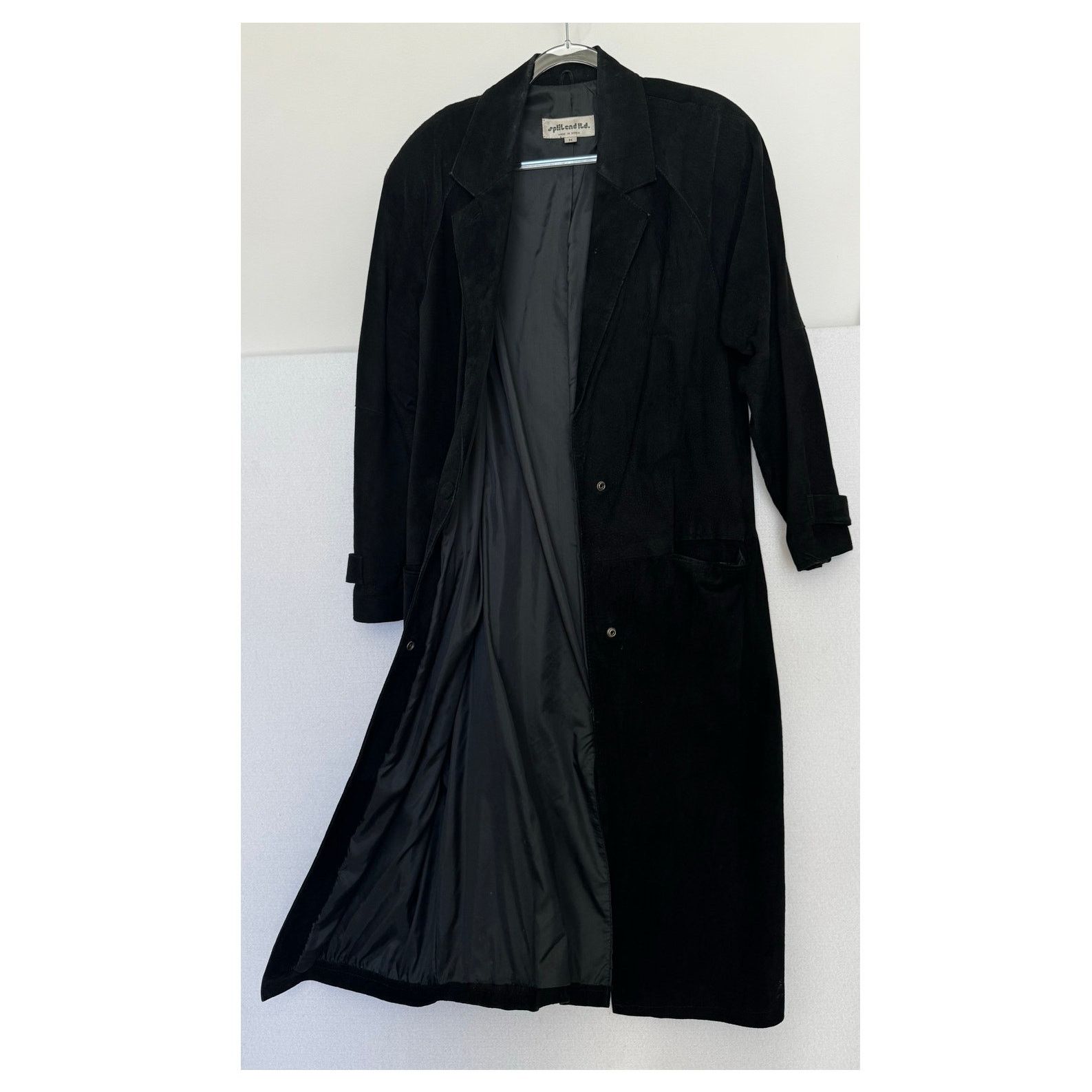 Vintage 90s Split End Ltd Black Suede Leather Long Coat Minimalist M Size M / US 6-8 / IT 42-44 - 9 Thumbnail