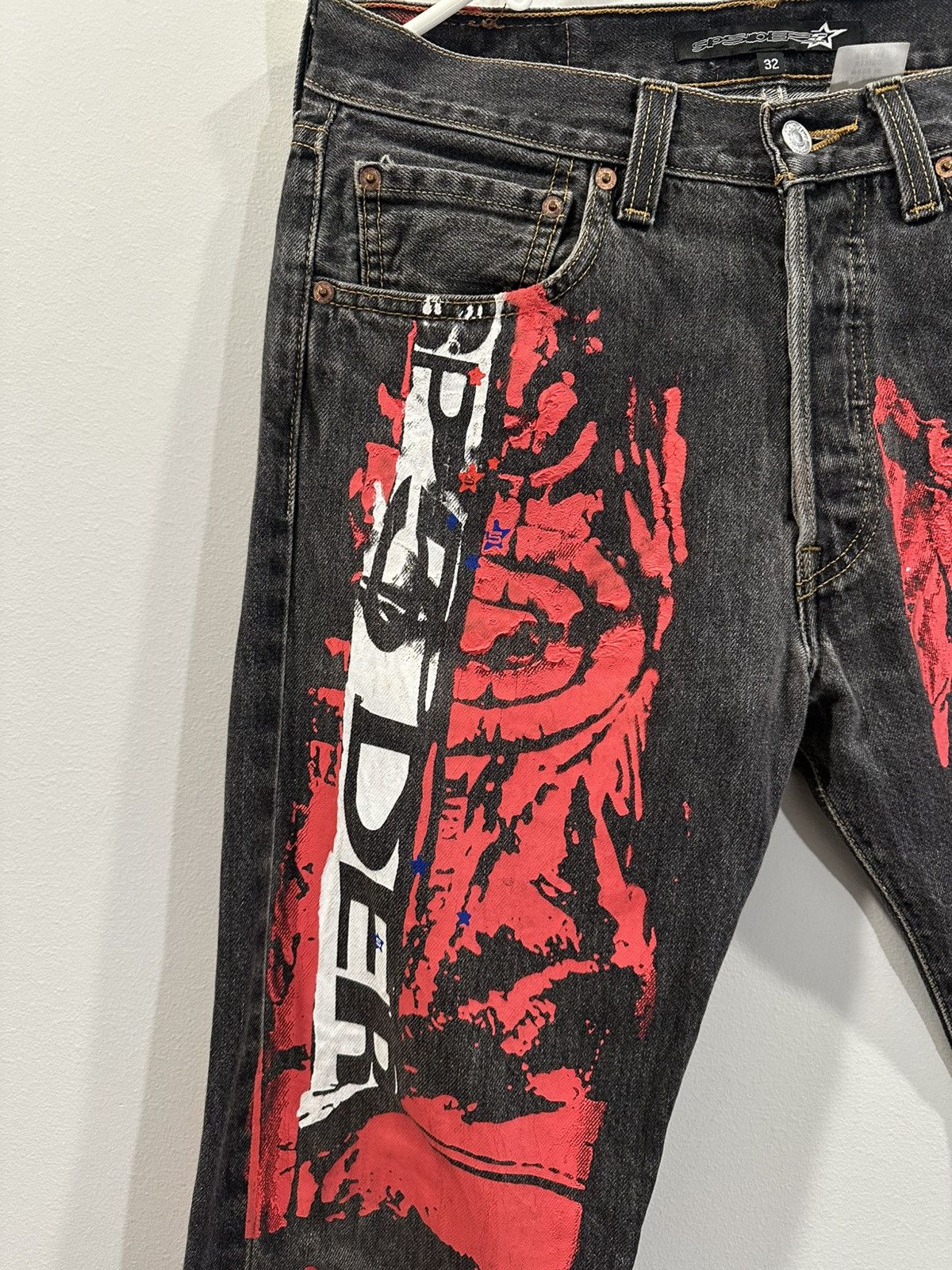 Sp5der Spider Worldwide Painted Moto Jeans Size US 32 / EU 48 - 2 Thumbnail