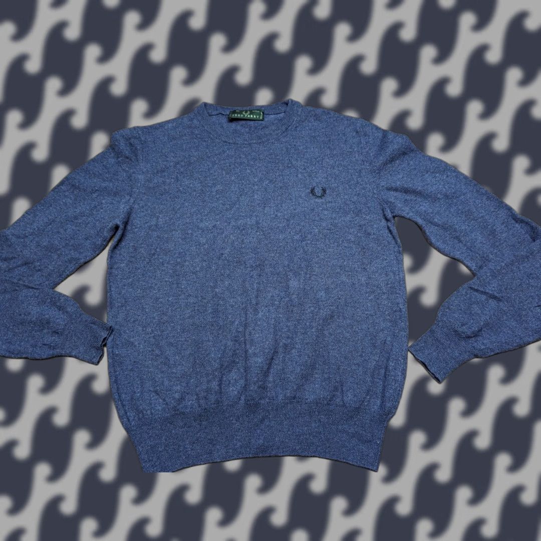 Fred Perry Fred Perry Mens Blue Sweater Wool Fleece Pullover Crewneck 40 / 102 cm Knit Jumper Casual Mens Size US L / EU 52-54 / 3 - 1 Thumbnail
