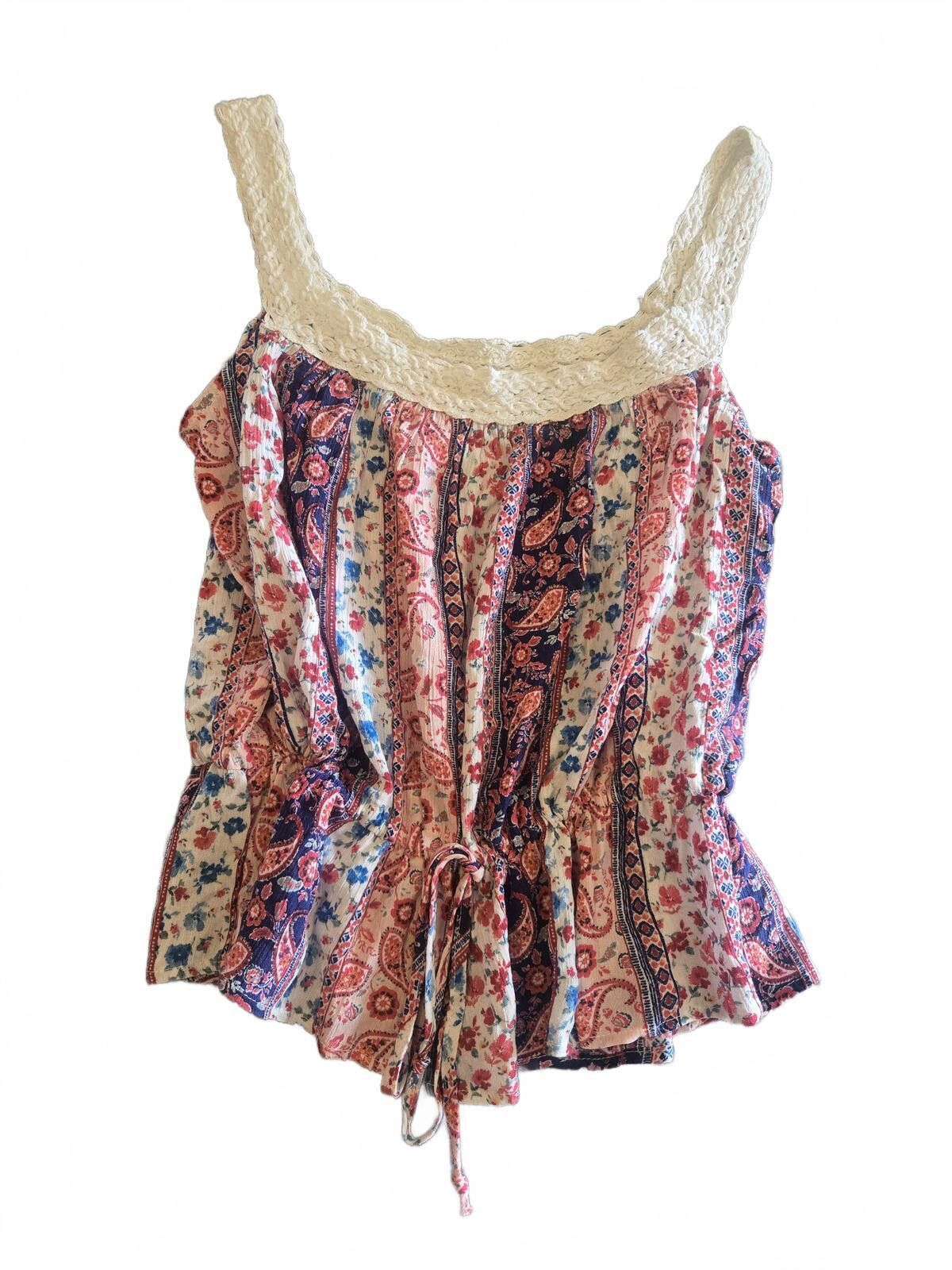 Other Wild Moss Floral Patchwork Peplum Top Crochet Lace Trim Sz L Size L / US 10 / IT 46 - 3 Thumbnail