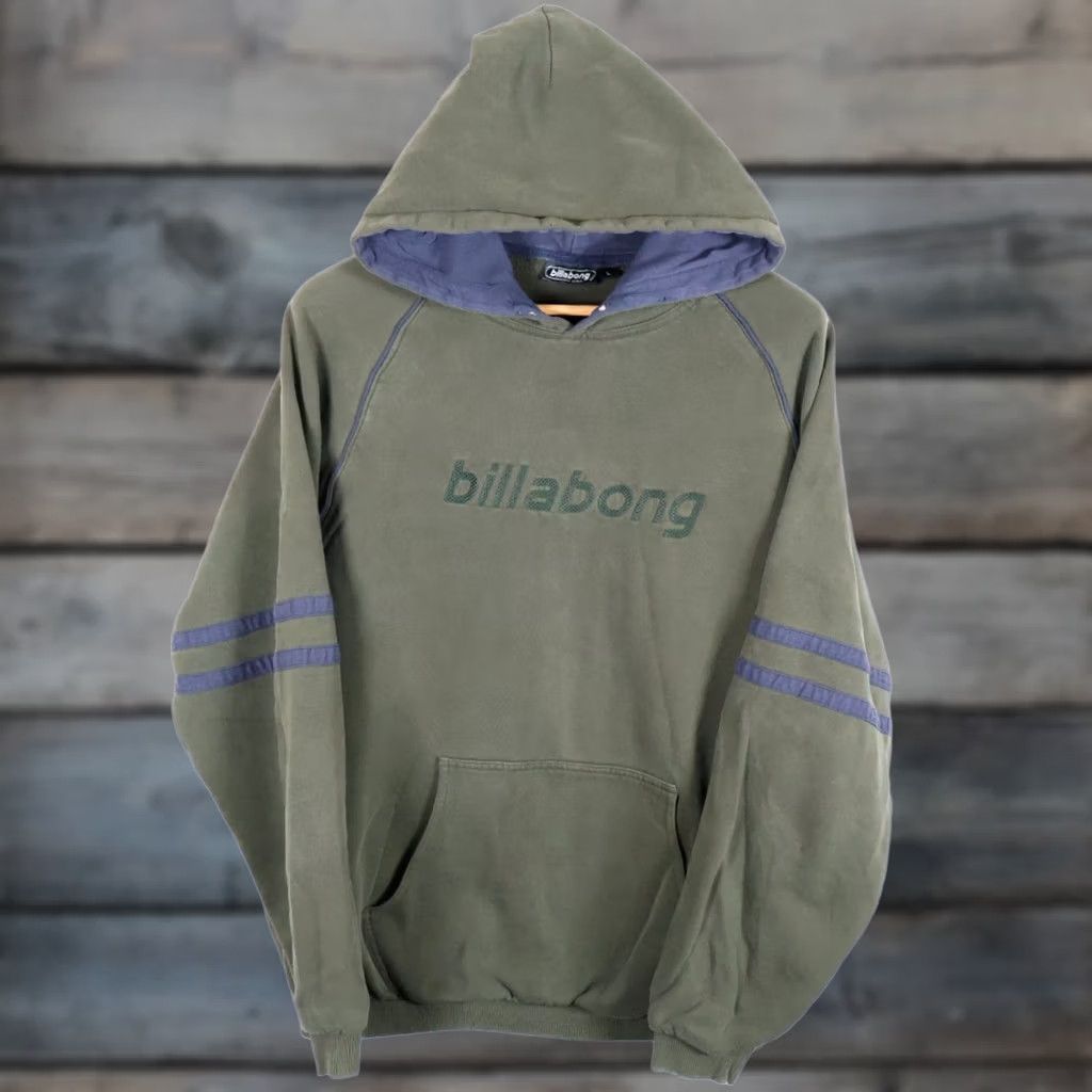 Billabong VINTAGE Billabong Hoodie Mens Large Green Embroidered Sweatshirt USA Made 90s Graphic Print PullOver Crew Neck Size US L / EU 52-54 / 3 - 1 Thumbnail