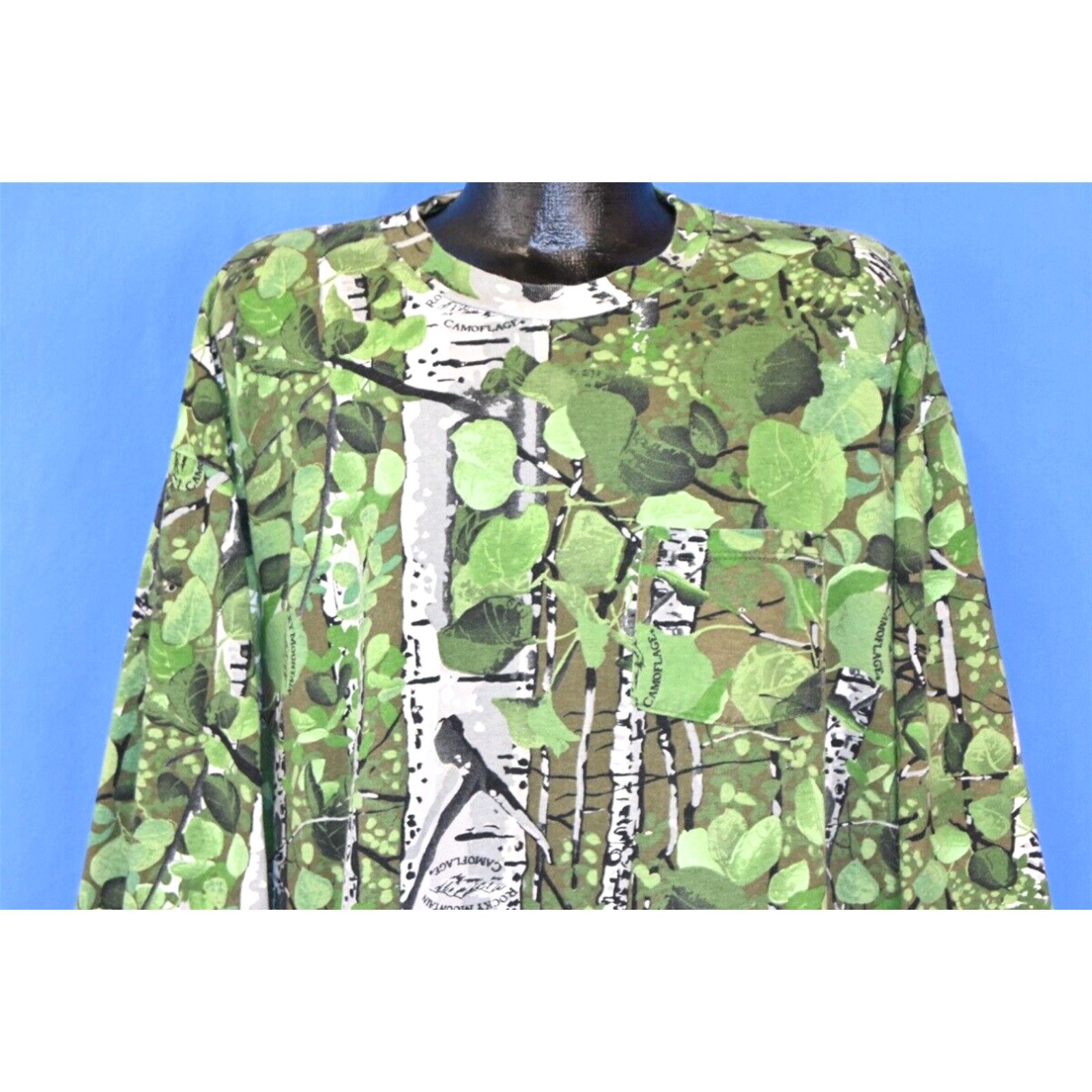 image of Vintage 90's Rocky Mountain Camouflage Camo Pocket Aspen Tree Long sleeve T-Shirt Xxxl in White