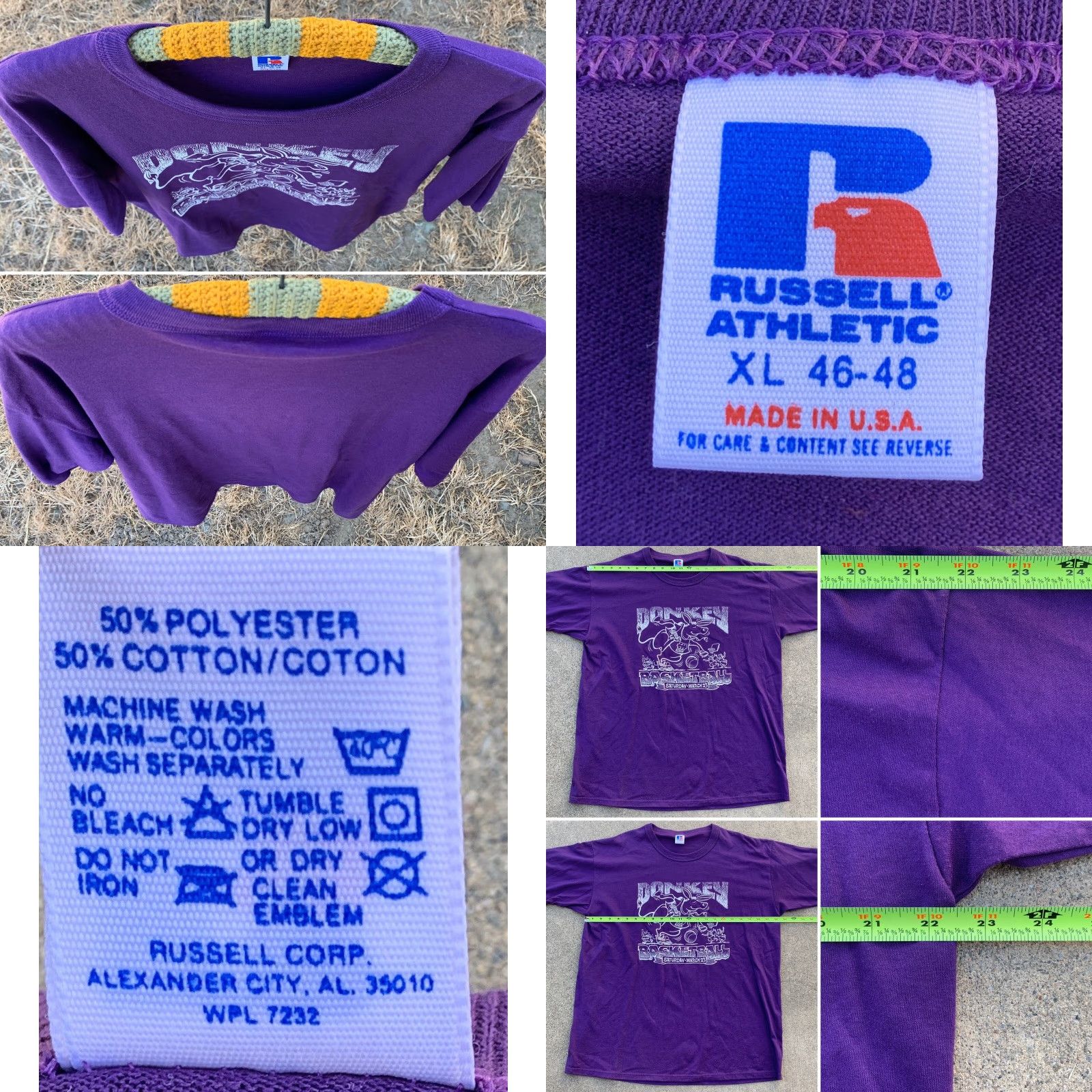 Russell Athletic VINTAGE Russell Athletic Donkey Basketball Saturday March 23 XL Purple Short Sleeve Graphic Tee Mens USA Size US XL / EU 56 / 4 - 8 Thumbnail