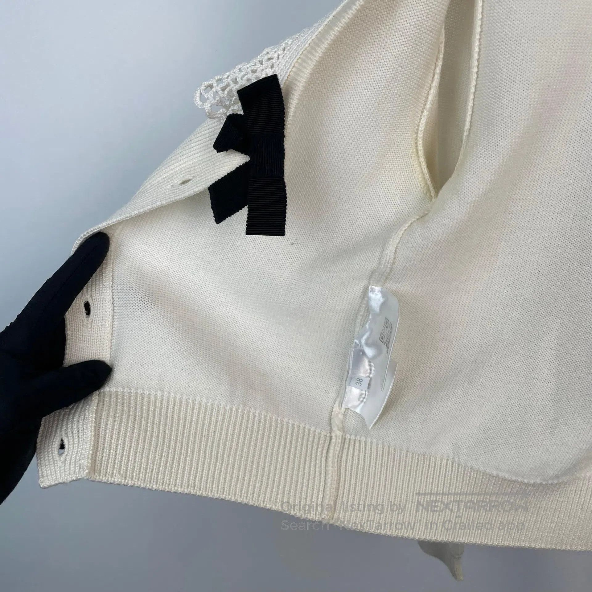 Miu Miu Miu Miu Ivory Ruffled Knit Short Sleeve Thin Top| Size XS / US 0-2 / IT 36-38 - 8 Thumbnail