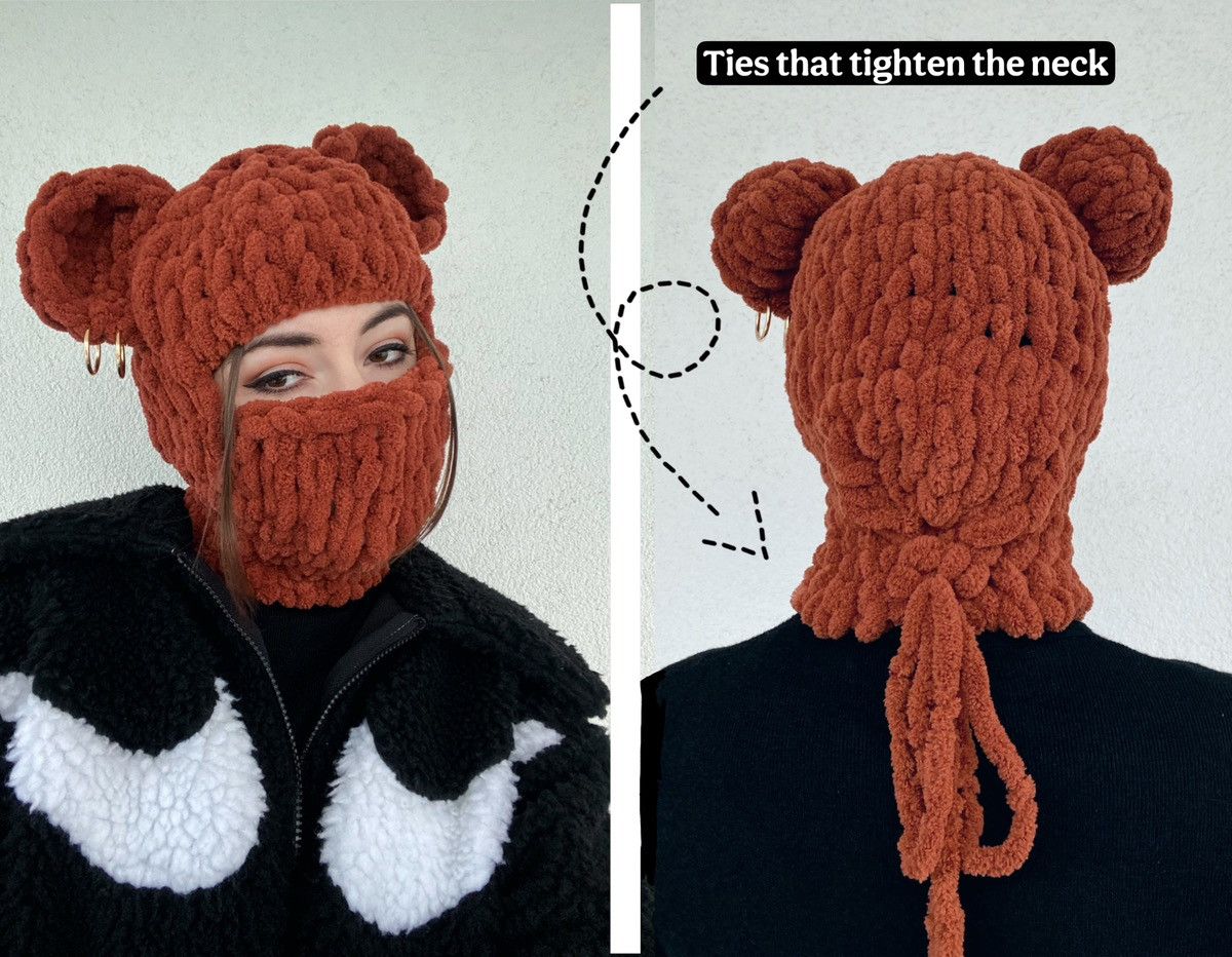 Handmade Bear hat with ears . Bear ski mask . Balaclava bear Size ONE SIZE - 2 Thumbnail