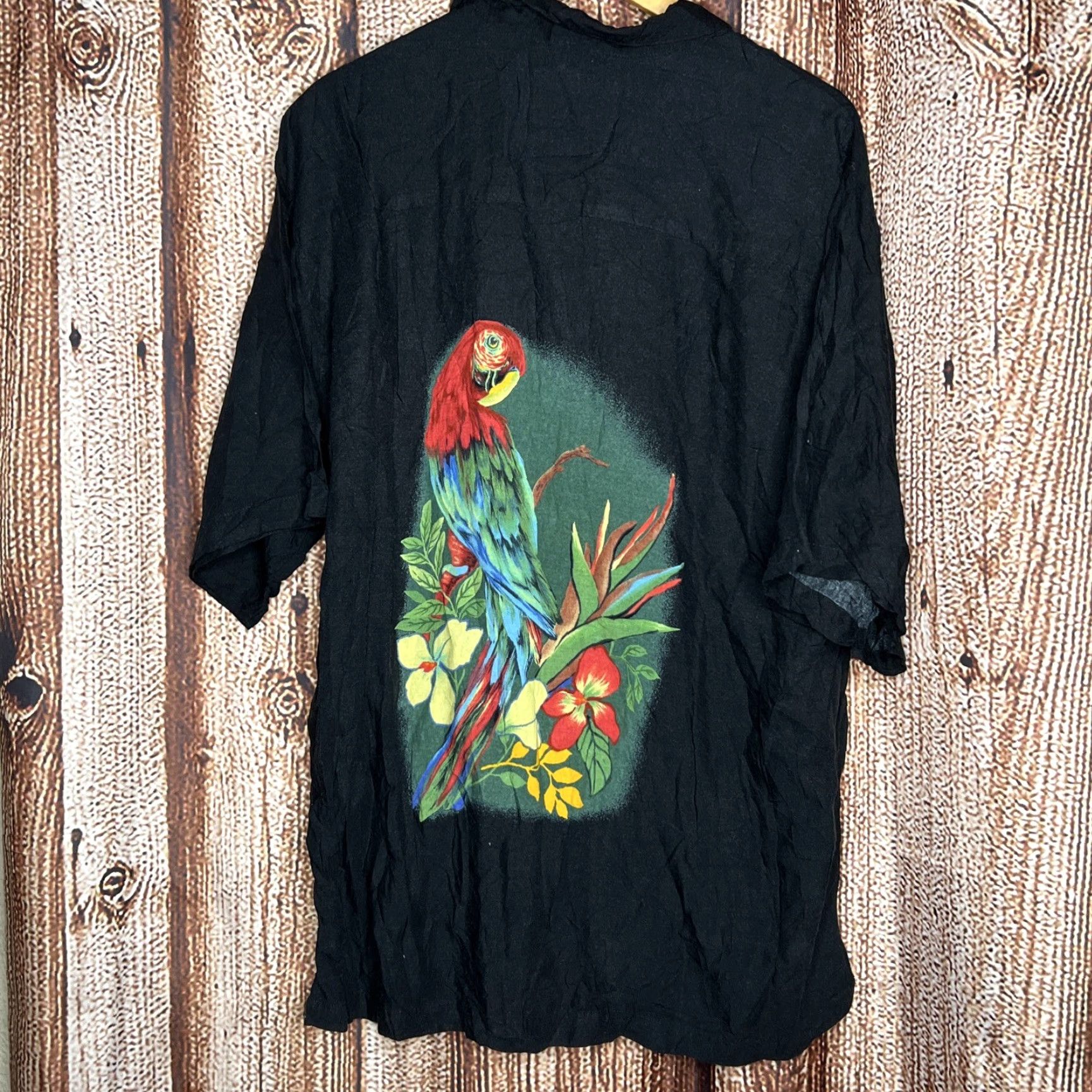 Vintage RESERVOIR Shirt Parrot Hawaiian Tropical Floral Palm Button-Up XL Black Mens Short Sleeve Casual Vintage? (No) 2010-2019 Size US XL / EU 56 / 4 - 3 Thumbnail
