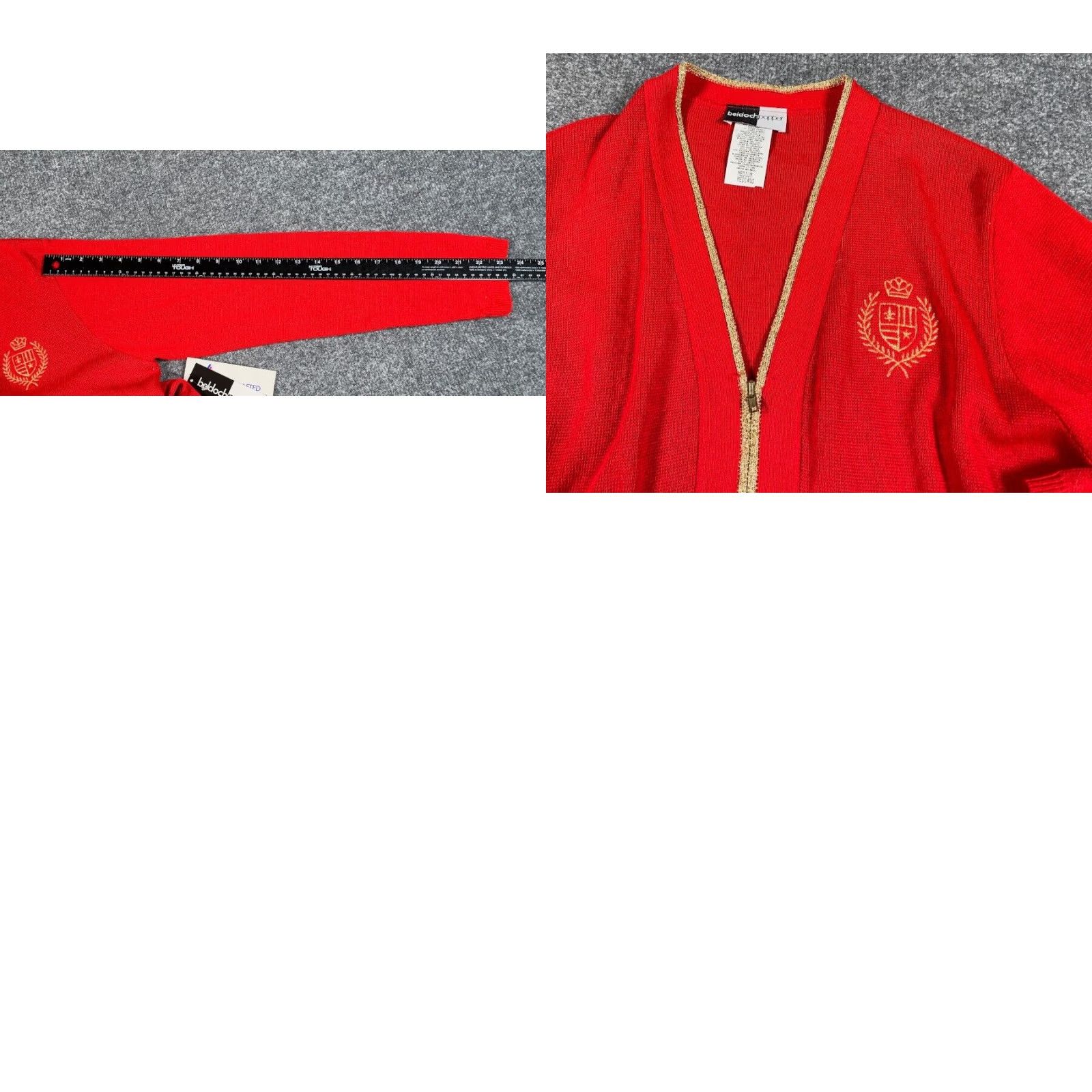Vintage VINTAGE 80s Crest Embroidered Cardigan Sweater Women's Medium Red Gold Casual Size M / US 6-8 / IT 42-44 - 8 Thumbnail