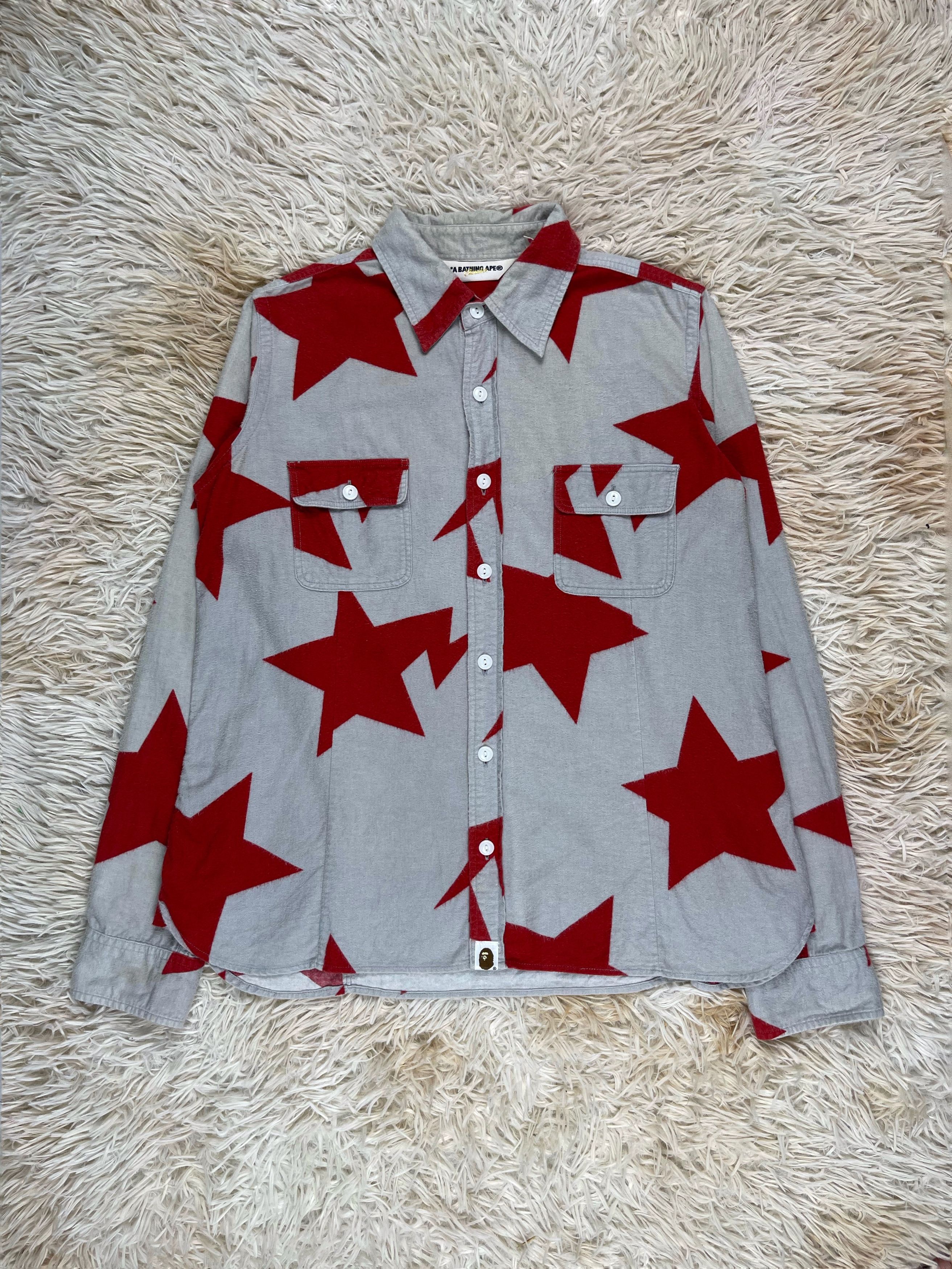 image of Bape 2000's Star Print Indigo Shirt in Gray Red, Men's (Size Medium)