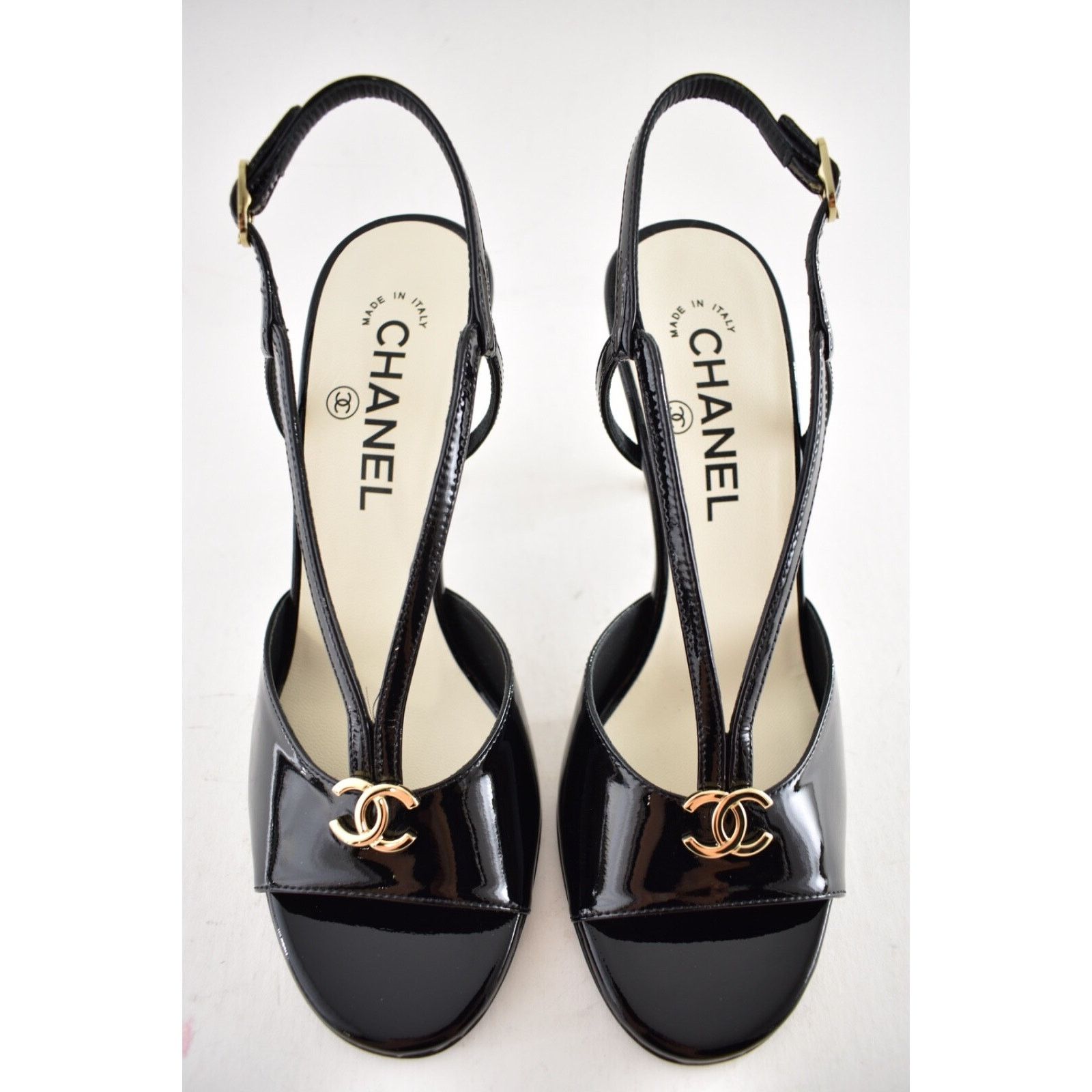 Chanel Chanel Patent Leather Pearl Heel Ankle Strappy Sandal Pump Size US 7 / IT 37 - 9 Thumbnail