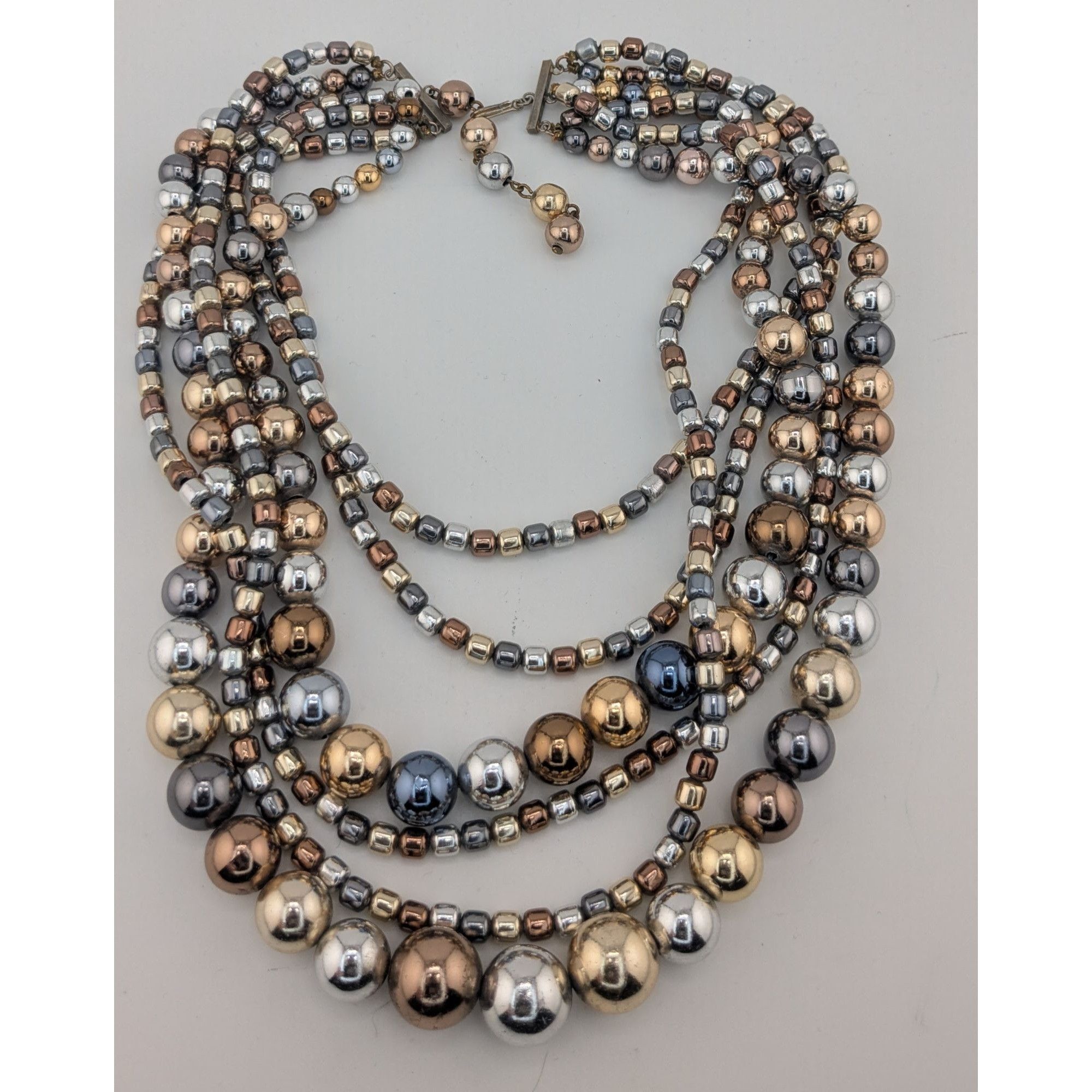 Other Vintage Glam Multi-Strand Metallic Beaded Necklace With Hook Size ONE SIZE - 6 Thumbnail