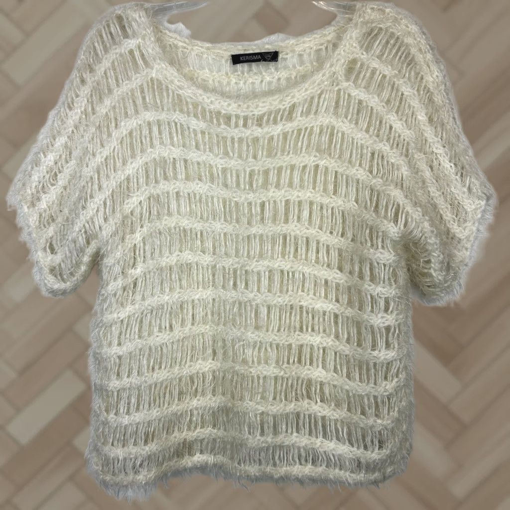 Vintage Kerisma Open Knit Top Women S Sweater Ivory Dolman Short Sleeve Oversized Pullover Boho Classic City 21" 19" Length Size S / US 4 / IT 40 - 1 Thumbnail