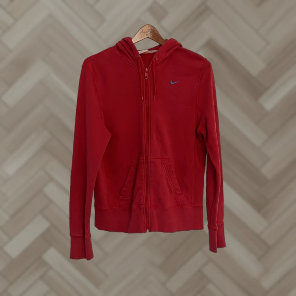 Nike Nike Jacket Womens Full Zip Athletic Dept Hoodie L Red Embroidered Logo Pockets Outdoor Windbreaker w/Logo Size L / US 10 / IT 46 - 1 Thumbnail