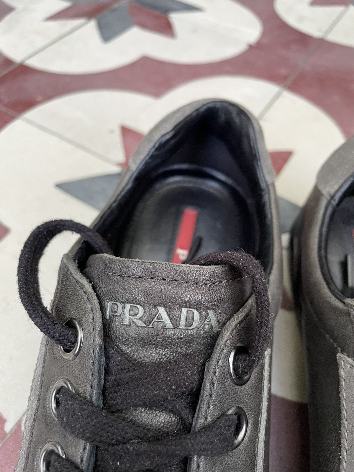 Prada Rare vintage Y2K Prada Linea Rossa khaki leather sneaker Size US 7 / EU 40 - 4 Thumbnail