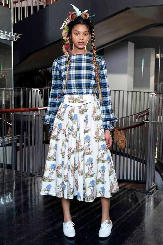 image of NWT Batsheva Printed Cotton Midi Skirt W/holly Hobby Print in White, Women's (Size 28)