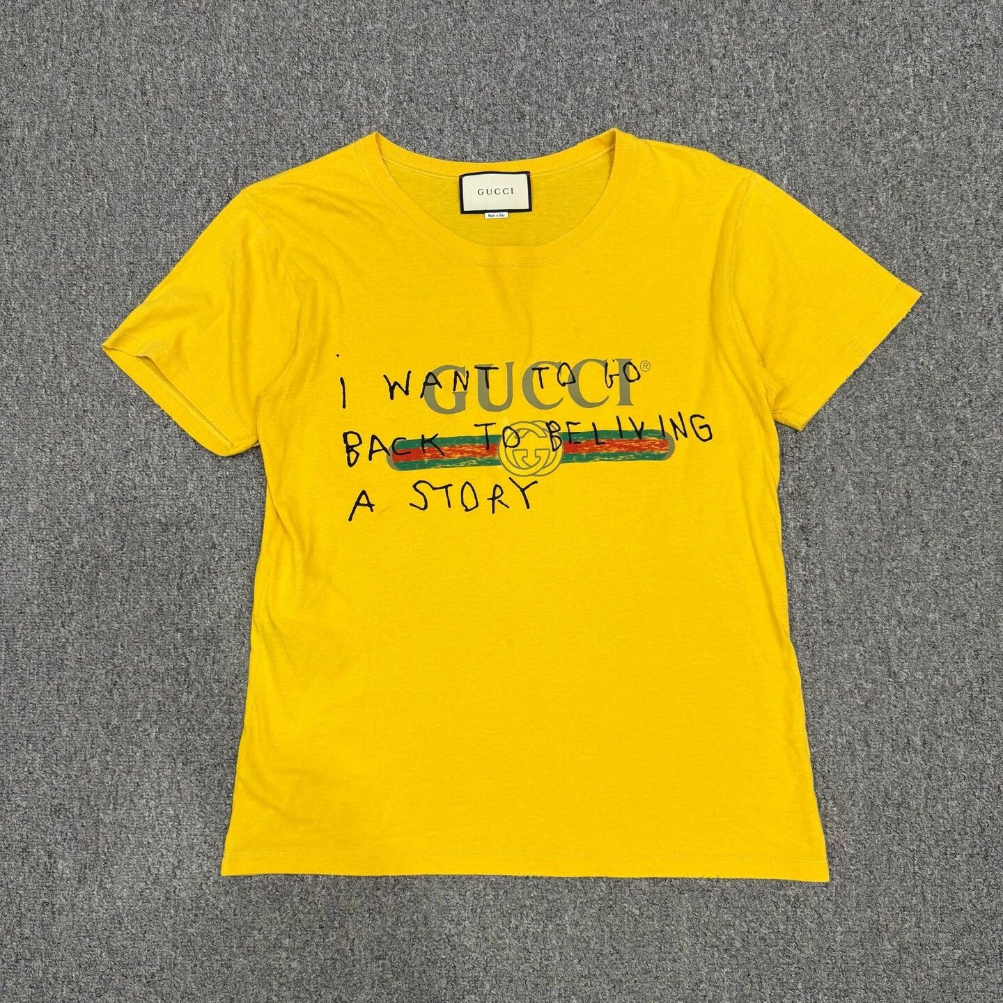 Gucci Gucci Yellow Logo Print Distressed Tee XS 95 New Size XS / US 0-2 / IT 36-38 - 1 Thumbnail