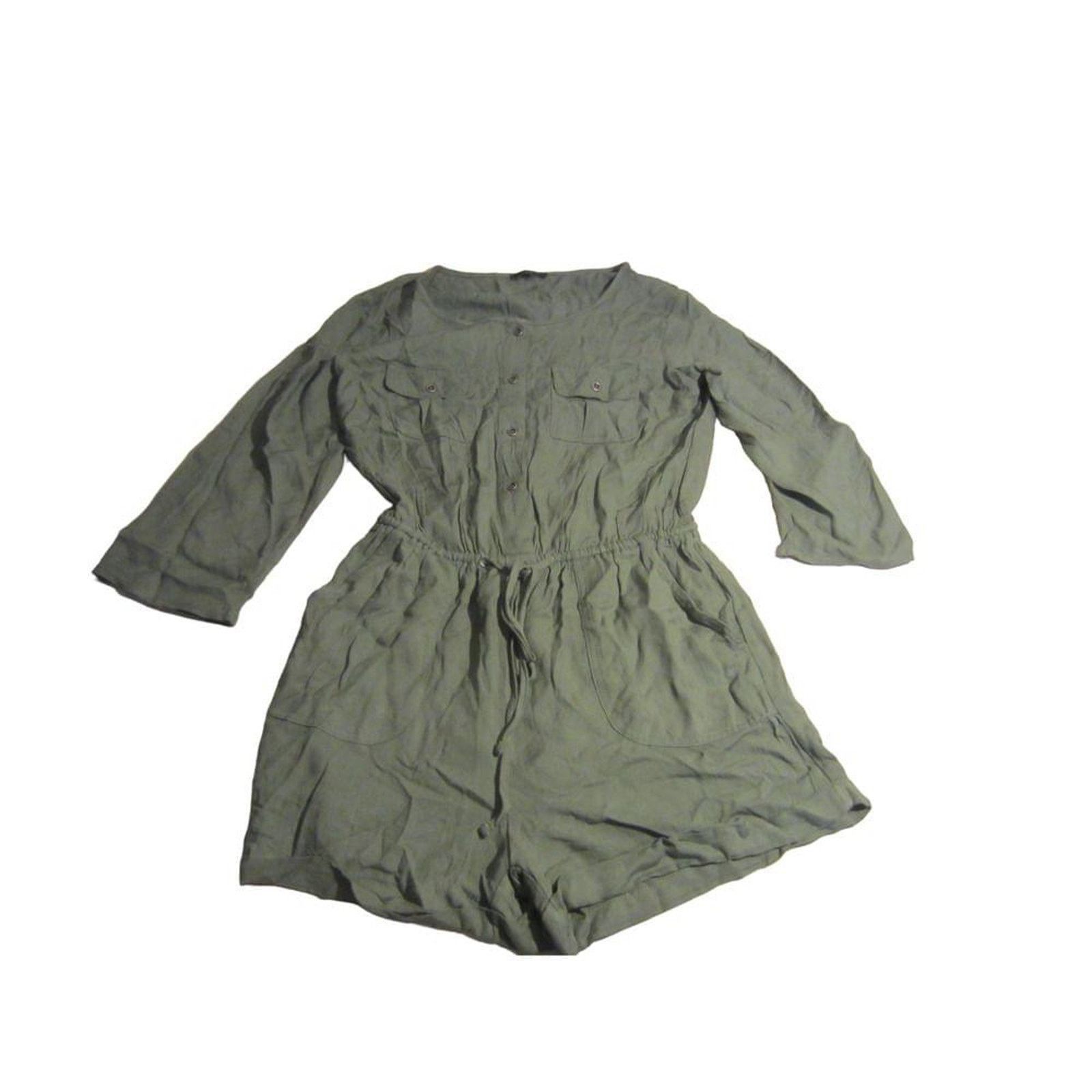 Other Olive Green Button Front Long Sleeve Romper IRIS M Size 28" / US 6 / IT 42 - 2 Thumbnail