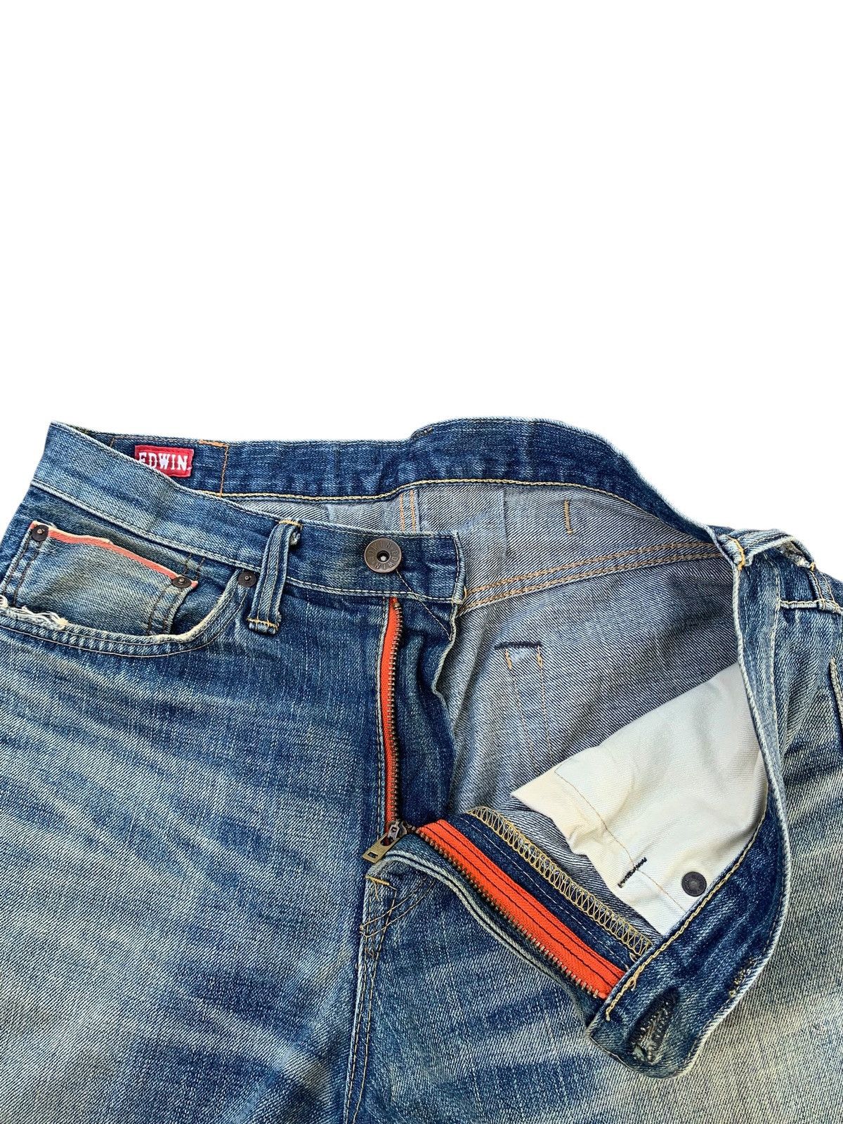 Edwin VINTAGE EDWIN 505zx SELVEDGE BUCKLE BACK DISTRESSED DENIM Size US 33 - 15 Thumbnail