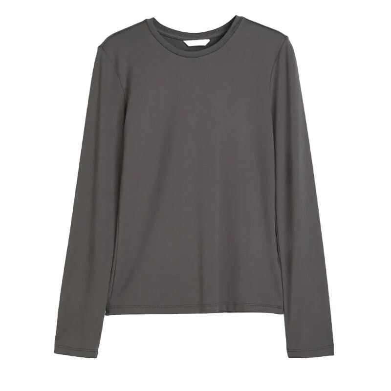 H&M H&M Long-Sleeved Microfiber Top in Gray, Size L Size L / US 10 / IT 46 - 1 Preview