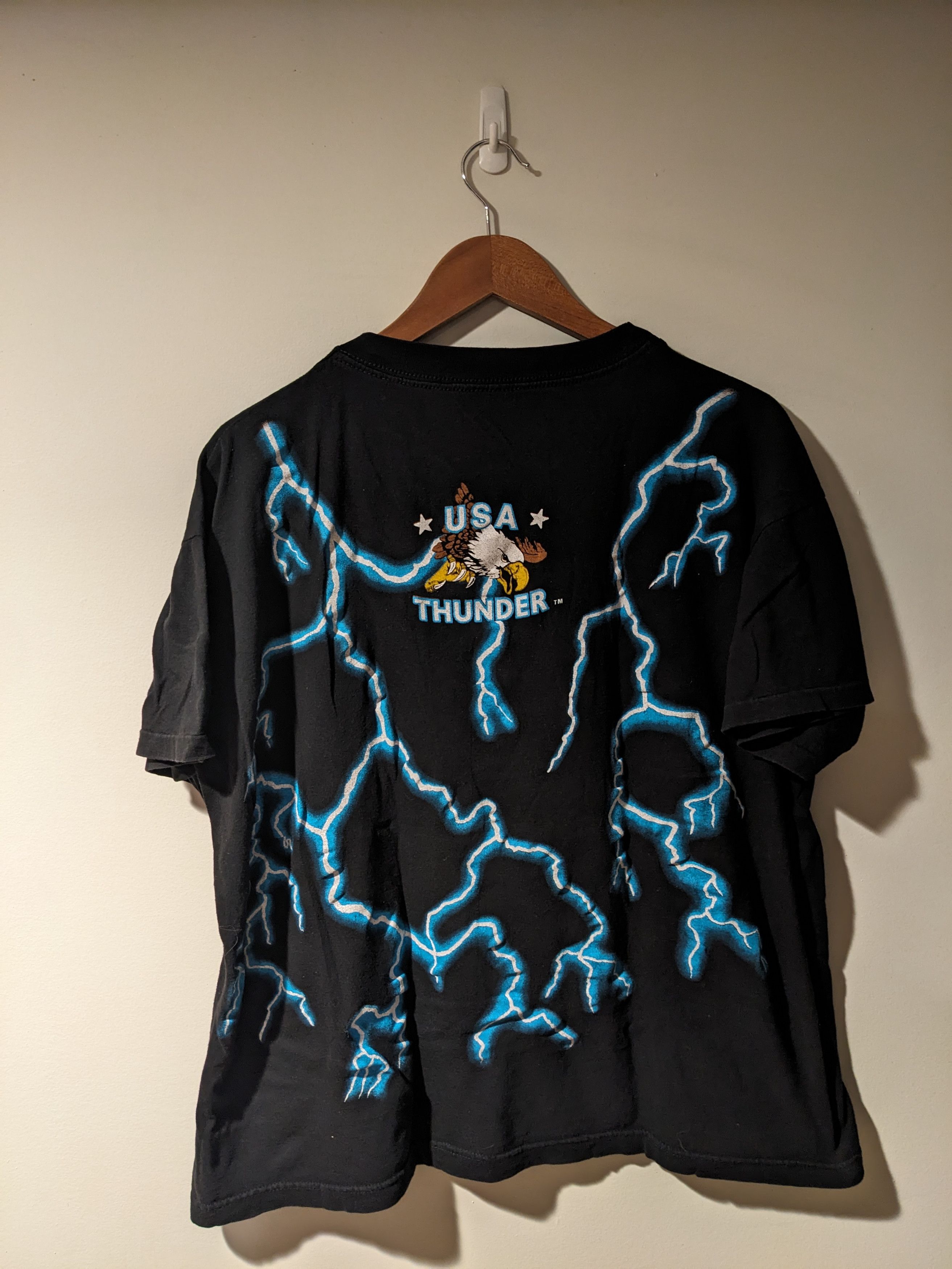 Vintage Vintage 90s USA Thunder Confederate Skull AOP Black T-Shirt Size US XL / EU 56 / 4 - 5 Thumbnail