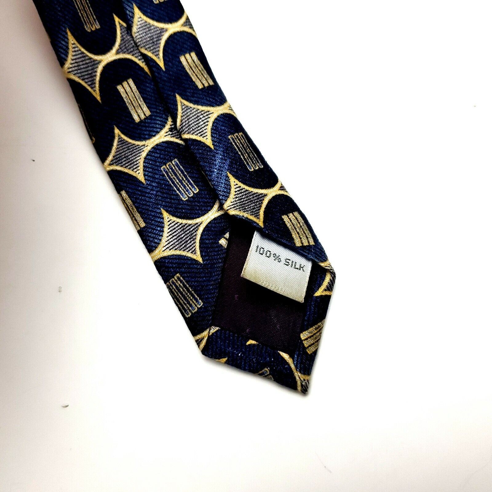Pierre Cardin Pierre Cardin Silk Tie Print Blue Tan Geometric Wide Size ONE SIZE - 4 Thumbnail
