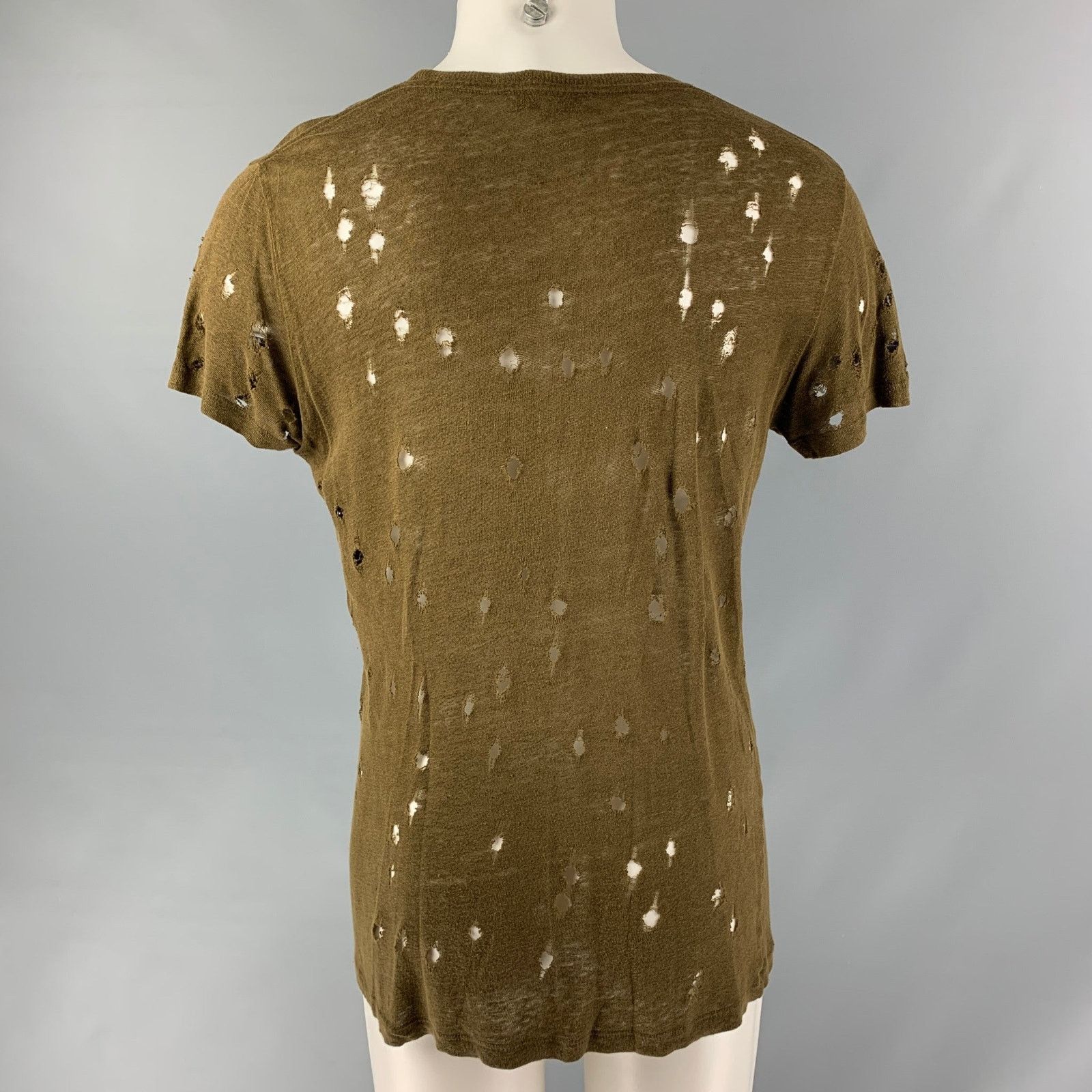 Iro IRO Size S Olive Distressed Linen Crew-Neck T-shirt Size US S / EU 44-46 / 1 - 3 Thumbnail