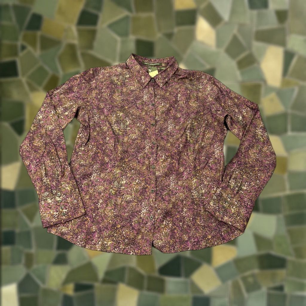 Eddie Bauer Eddie Bauer Shirt Womens Large Purple Wineberry Floral Stretch Wrinkle Resistant Button-Up Collar Long Sleeve Cotton Blend Size L / US 10 / IT 46 - 1 Thumbnail