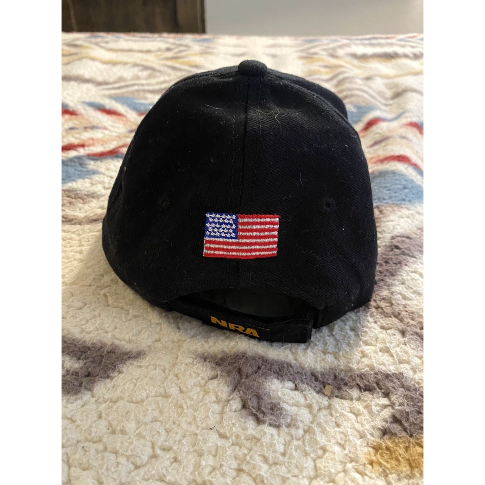 Logo 7 NRA Black Adjustable Hat Cap Yellow Embroidered Logo US Flag Hook & Loop Strap Baseball Cap Men One Size Black Mens US Flag Embroidered Logo Size ONE SIZE - 3 Thumbnail