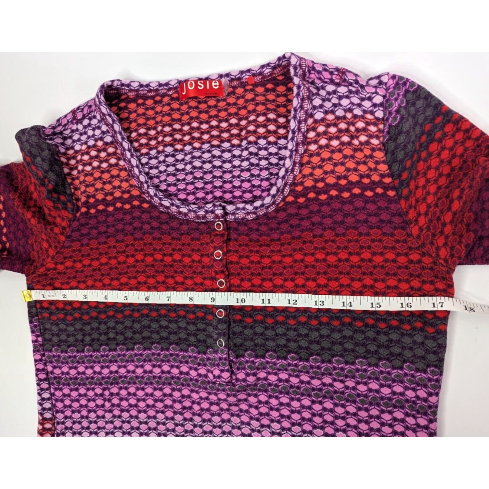 Vintage Josie Natori Pajama Top Womens Small Red Purple Rayon Henley Long Sleeve Size S / US 4 / IT 40 - 7 Thumbnail