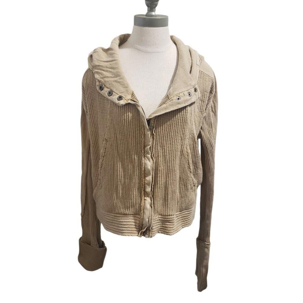 Free People CT1931 Free People Tan Zip Front Hoodie Size M / US 6-8 / IT 42-44 - 1 Thumbnail