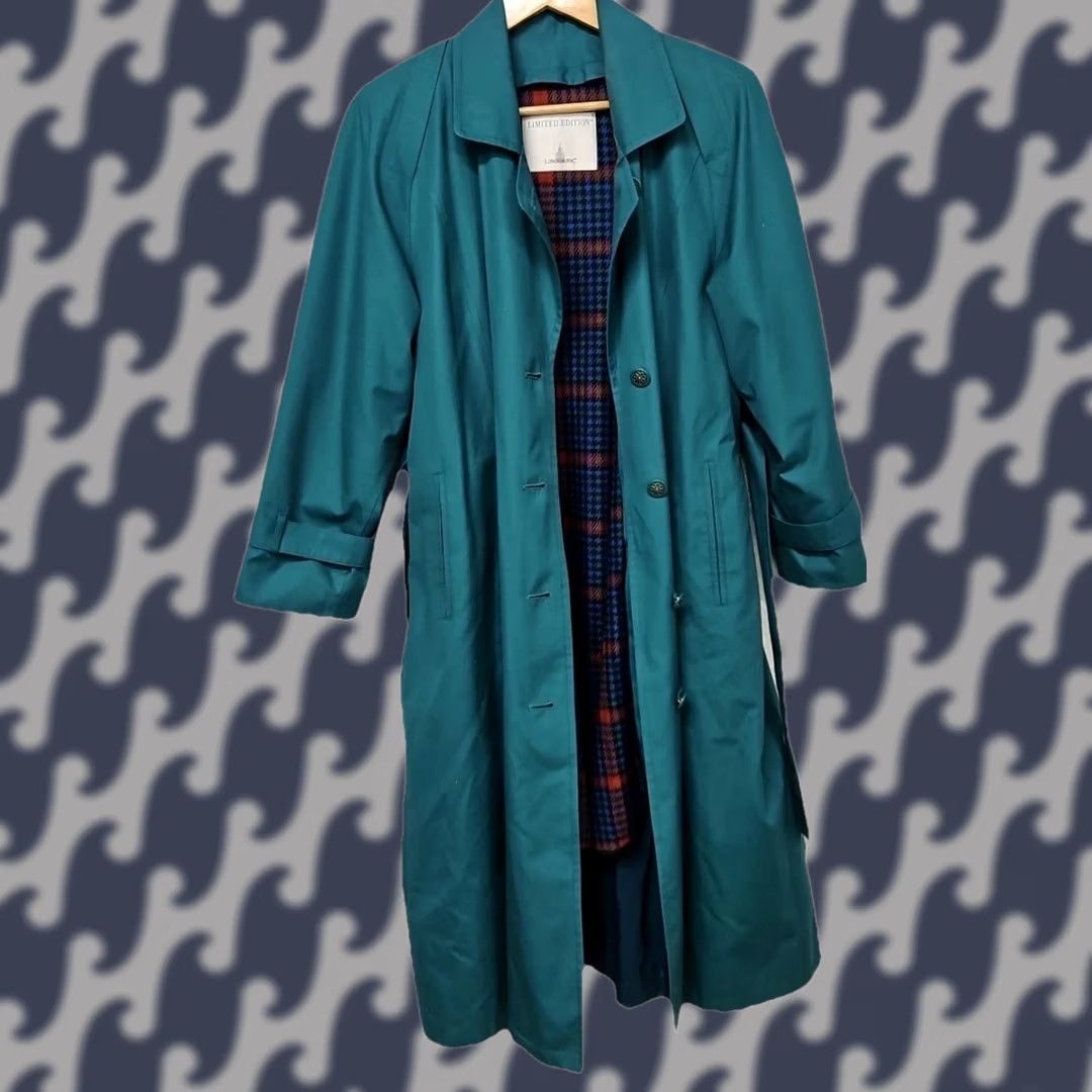 London Fog London Fog Trench Coat Teal 10P Belted Plaid Lined Limited Edition Womens Casual Business Travel Size L / US 10 / IT 46 - 1 Thumbnail