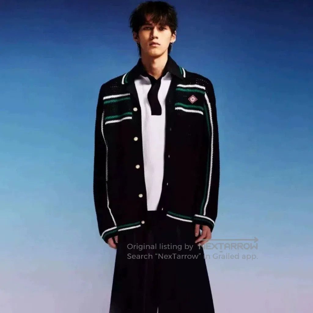 Casablanca Black Striped Knit Button. Size US L / EU 52-54 / 3 - 8 Thumbnail