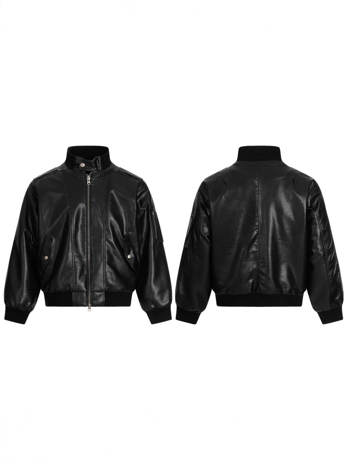 Japanese Brand Black Faux Leather Bomber Jacket, Relaxed Fit Outerwear Size US L / EU 52-54 / 3 - 4 Thumbnail