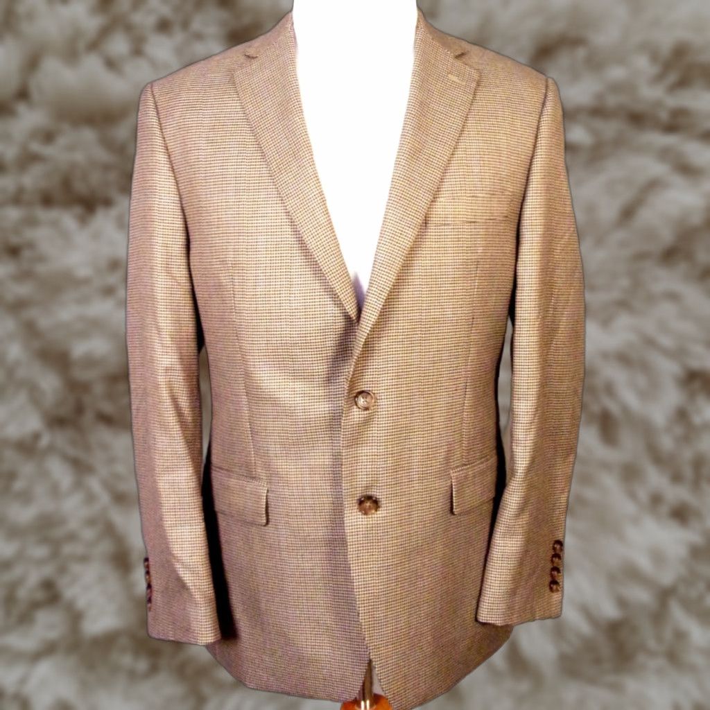 Lauren Ralph Lauren Blazer Sportcoat Micro Houndstooth Tan 41R Men