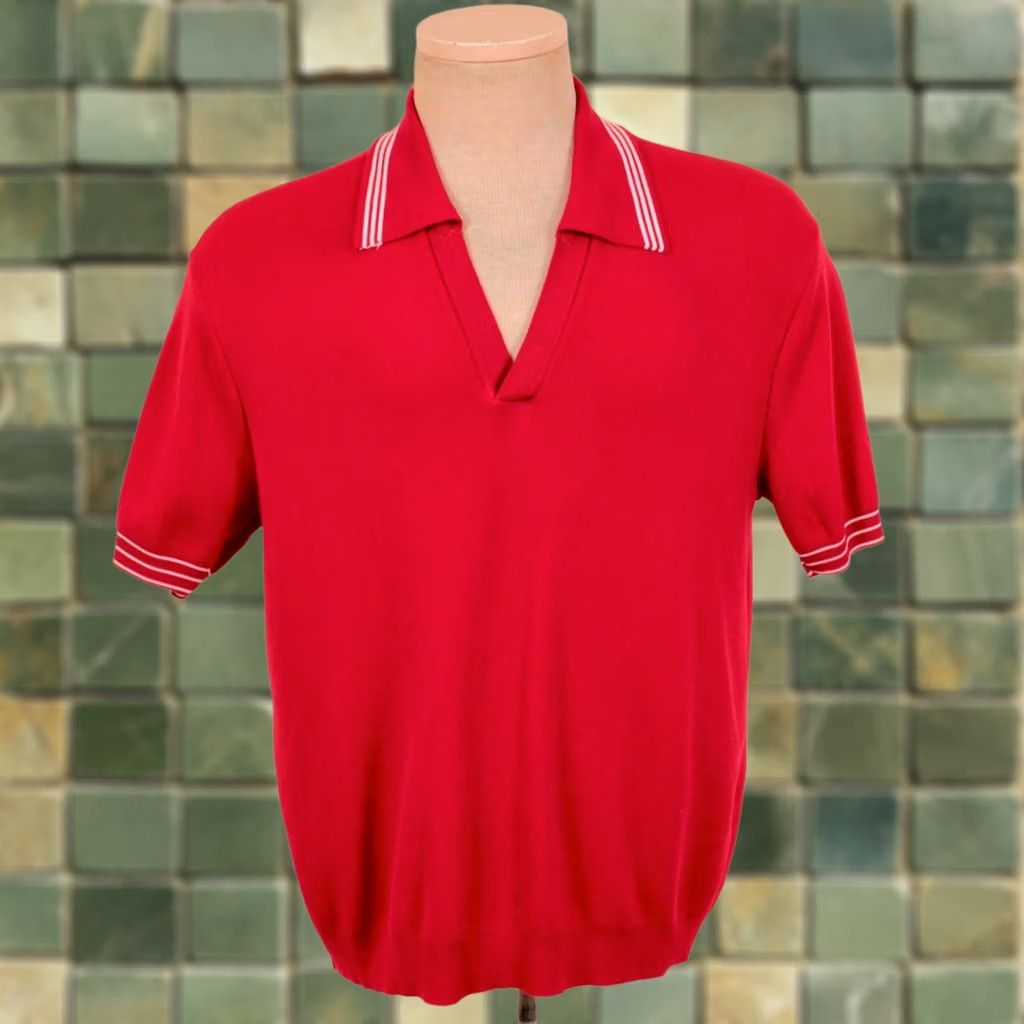 Vintage Ban-Lon 60s Shirt Red Nylon VTG Short Sleeve Sz L Mens Shirts 1960s Casual Handcrafted Size US L / EU 52-54 / 3 - 1 Thumbnail