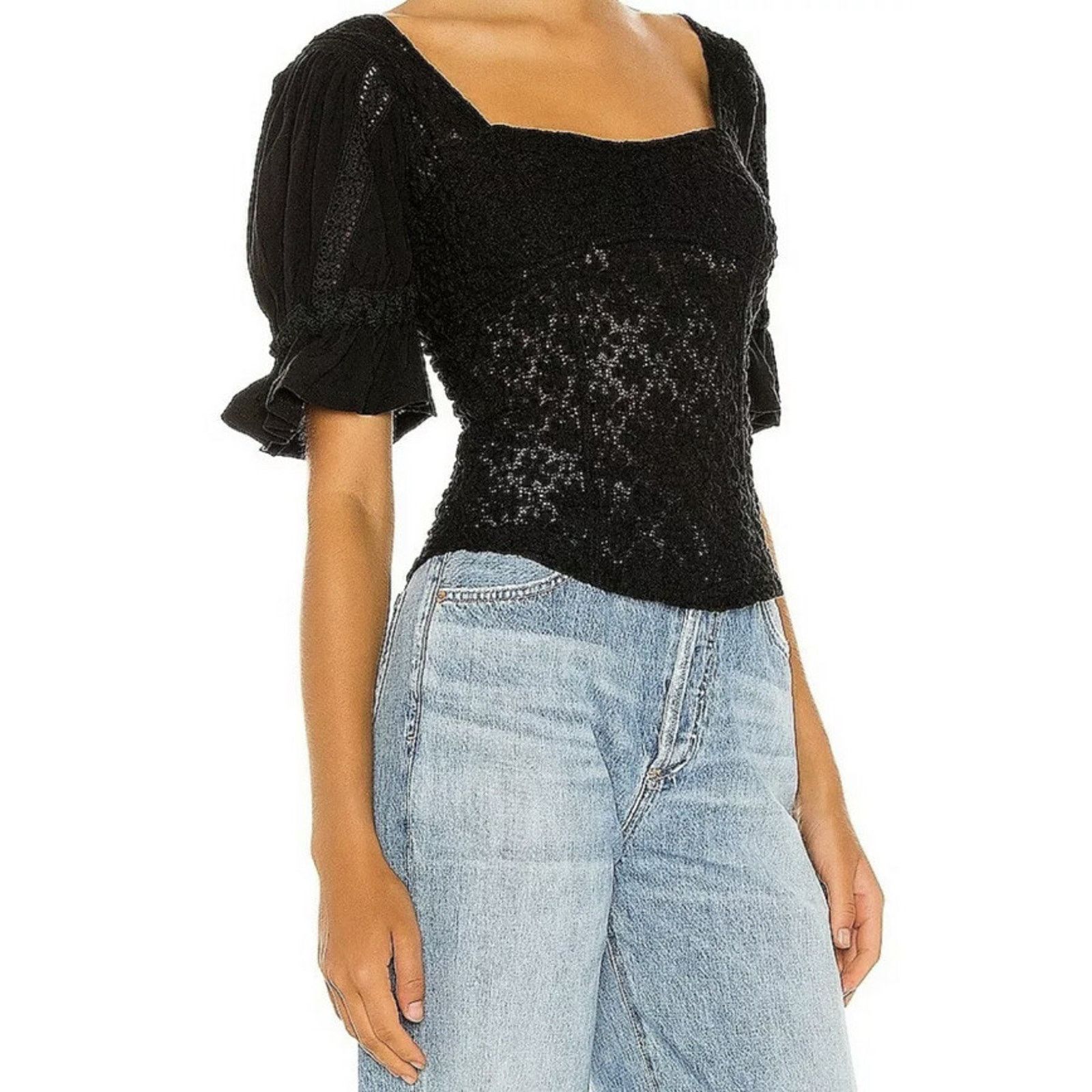 Free People Free People Spring Fling Crochet Top Black women A002085 Size L / US 10 / IT 46 - 9 Thumbnail