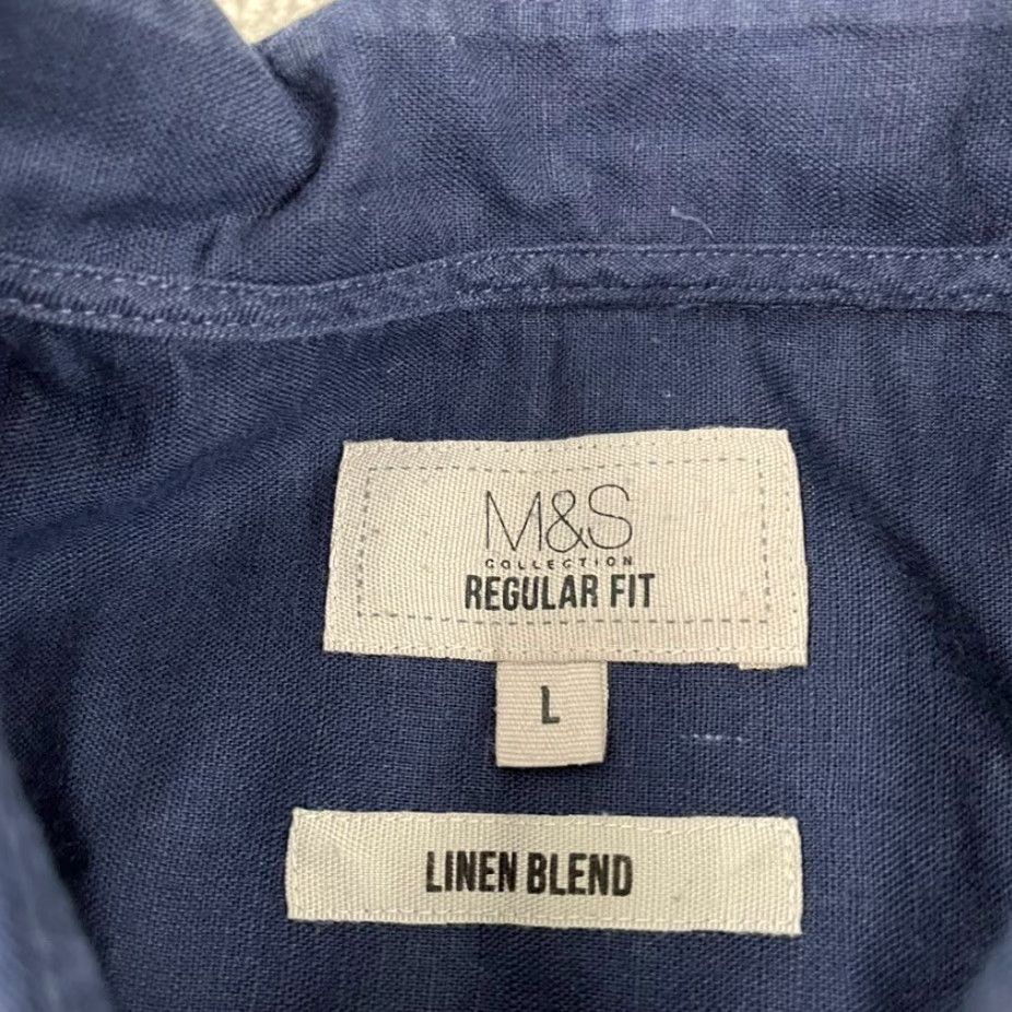 Marks & Spencer Marks & Spencer Button-Up Shirt Men Large Blue Linen Cotton Preppy Casual Size US L / EU 52-54 / 3 - 2 Thumbnail