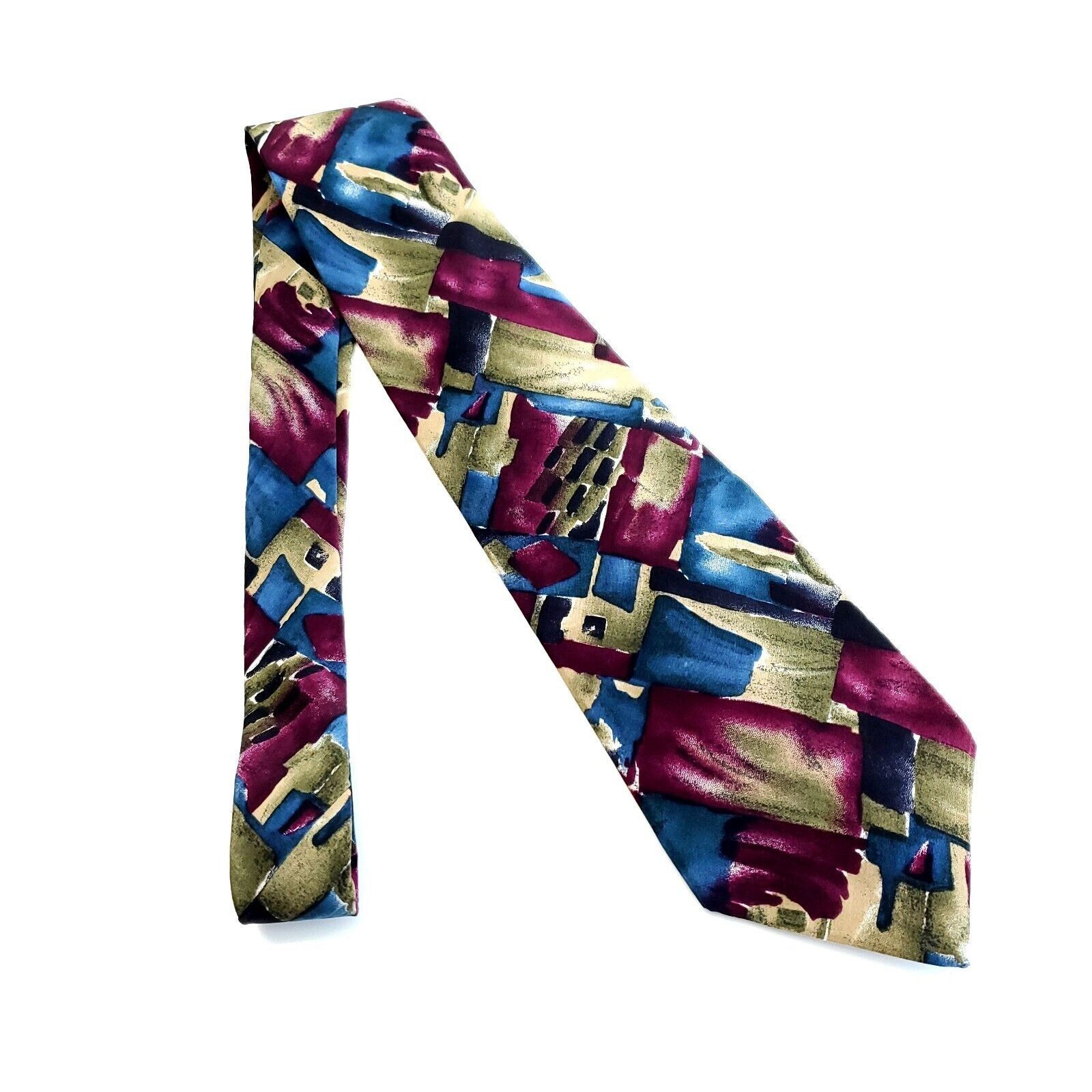 Pierre Cardin Pierre Cardin Abstract Blue Purple Beige Wide Silk Tie Size ONE SIZE - 6 Thumbnail