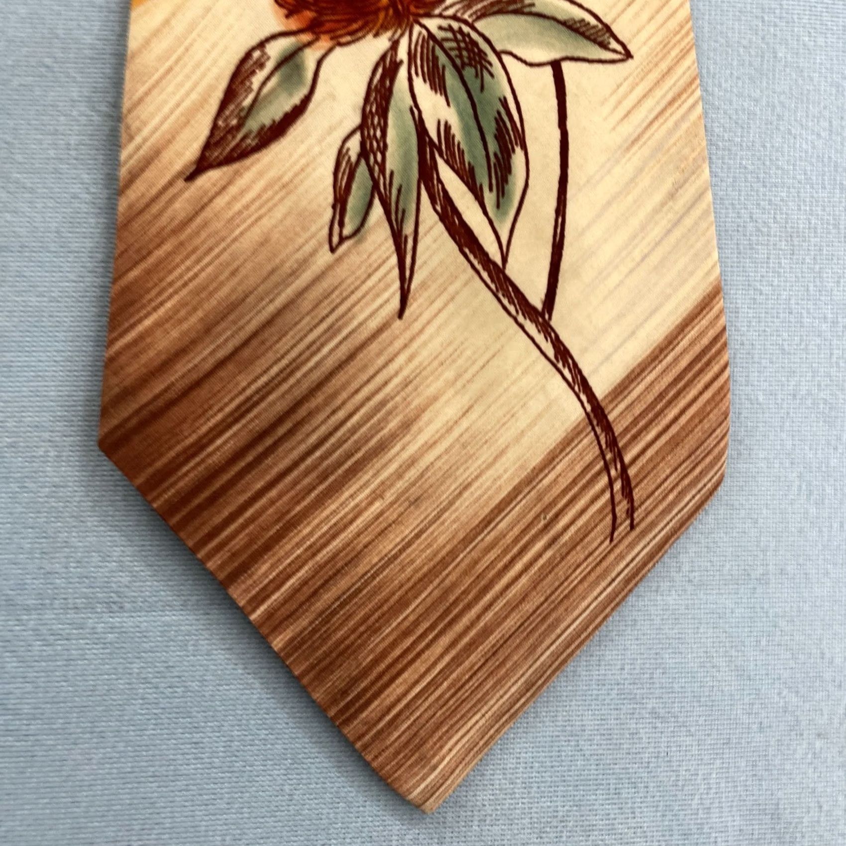 MCM Vtg Towncraft Delux Tie Floral Striped MCM Deco 4.2x51 Brown USA Hand Painted Neckwear Men’s One Size 101 Size ONE SIZE - 3 Thumbnail