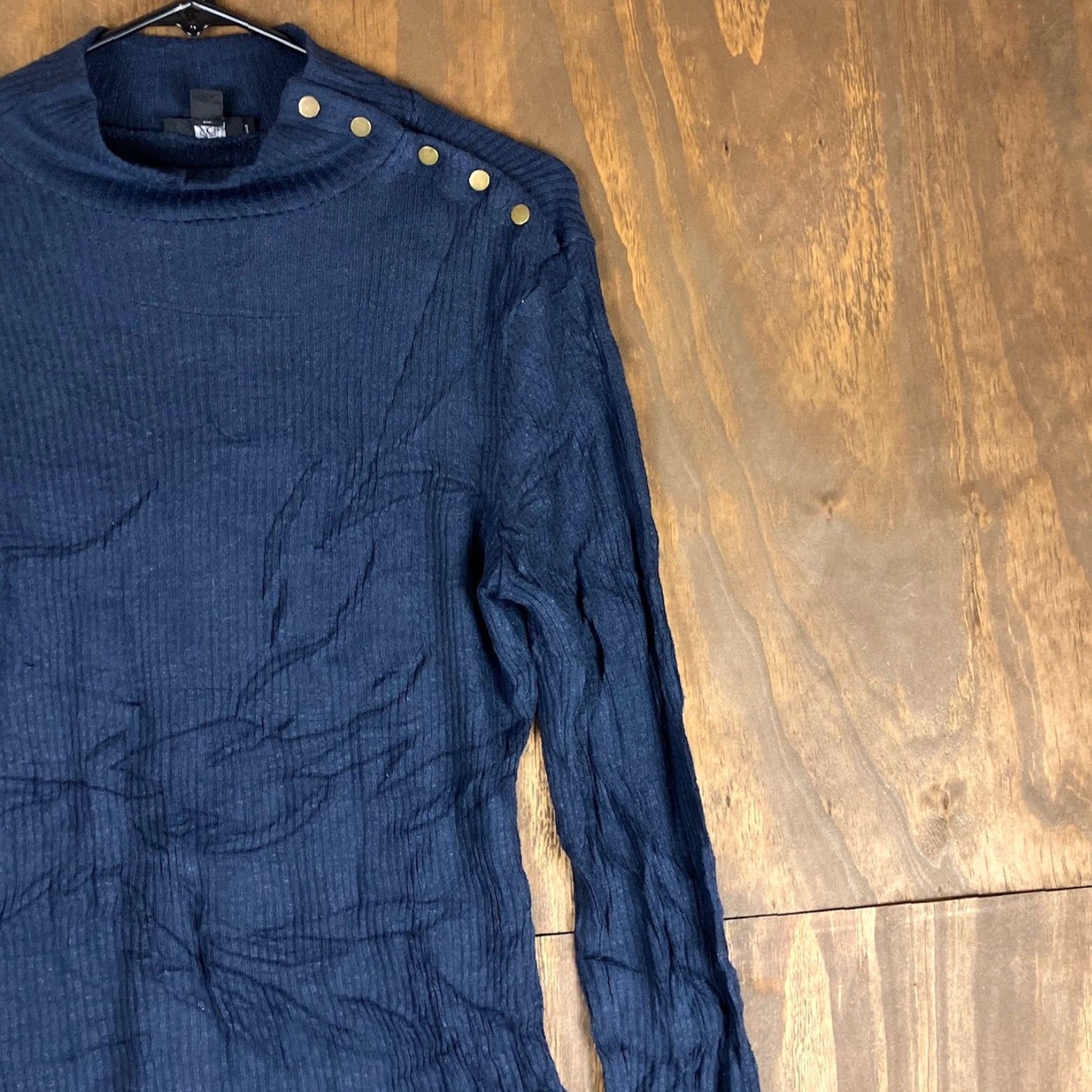 J.Crew J.CREW Womens Sweater Blue Ribbed Mock Neck Button Shoulder Stretch Large Size L / US 10 / IT 46 - 5 Thumbnail