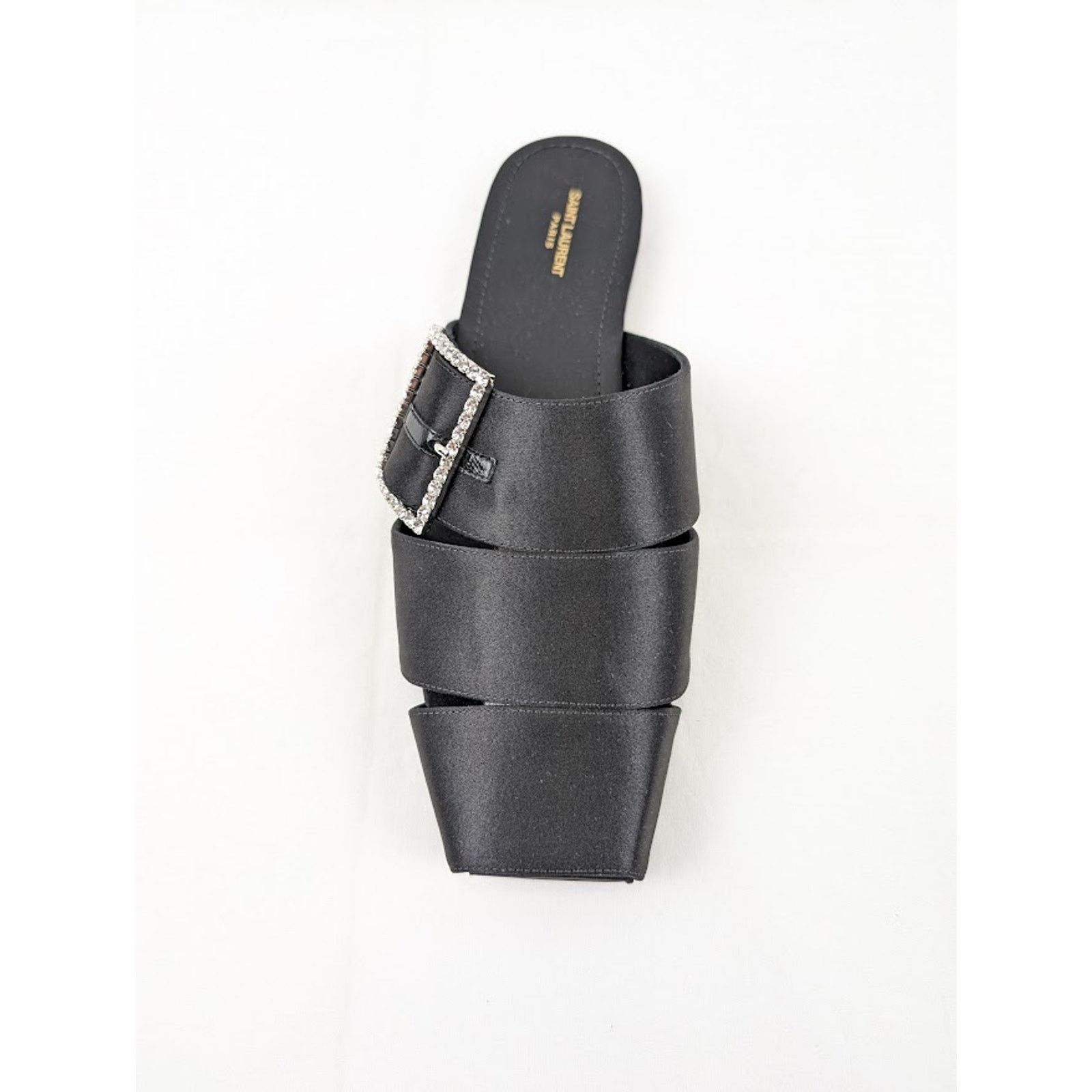 Saint Laurent Paris o1rshd1 Jacques Slide Strass Crepe Satin Sandal in Nero Size US 10.5 / EU 43-44 - 6 Thumbnail